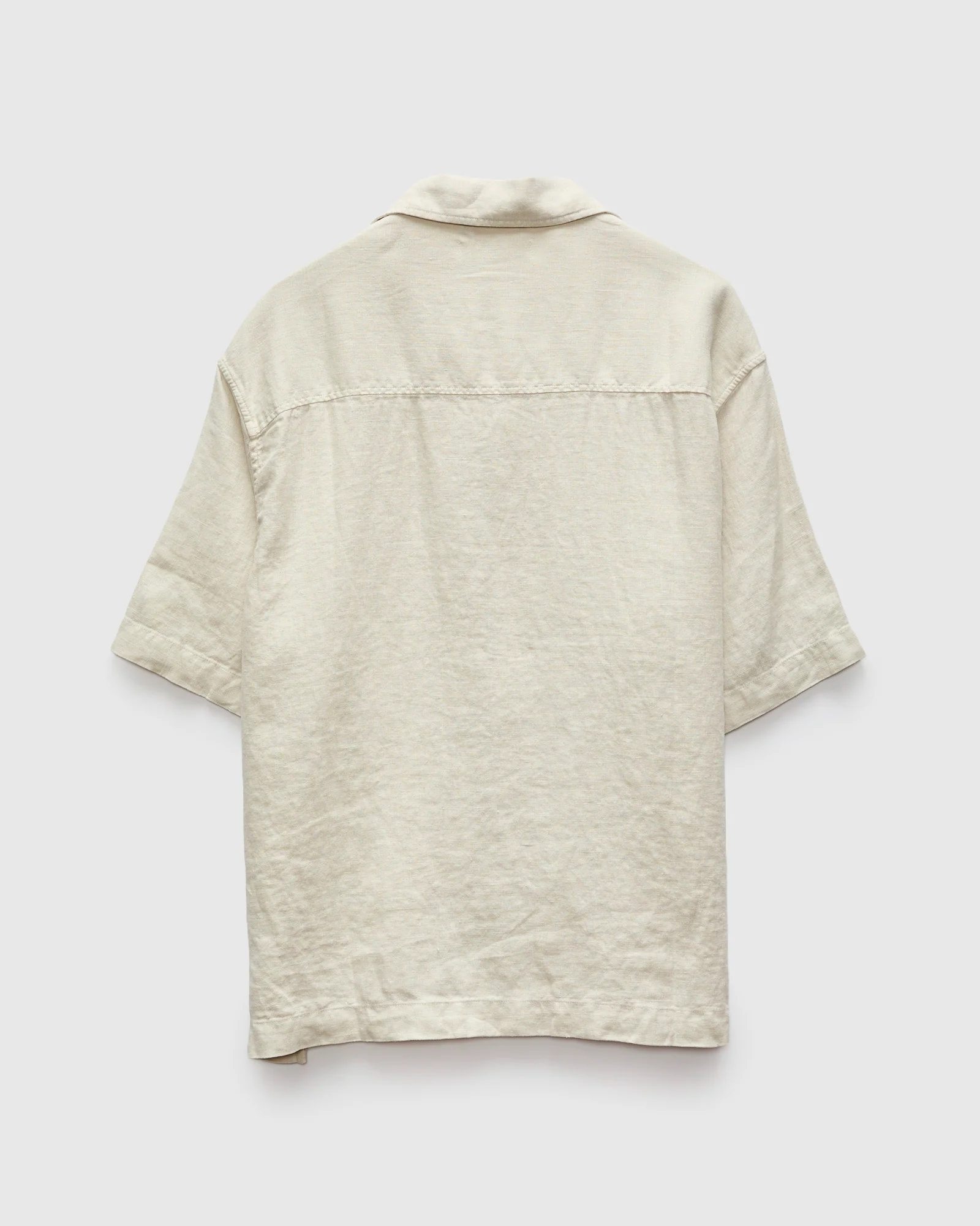 Linen Bowling Short Sleeve Shirt in Light Stone - Image 3