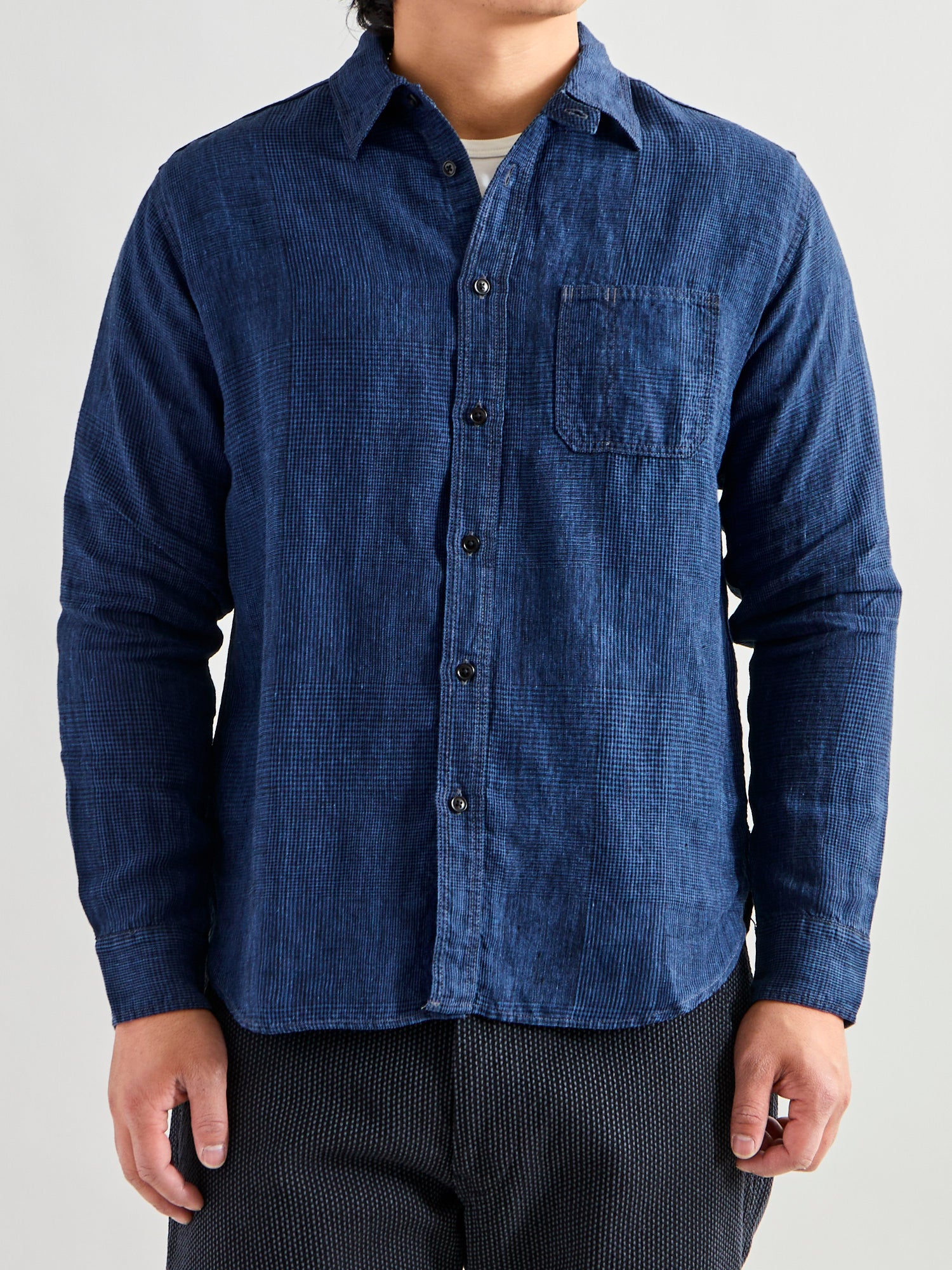 100WS Linen Workshirt in Indigo Check - Image 2