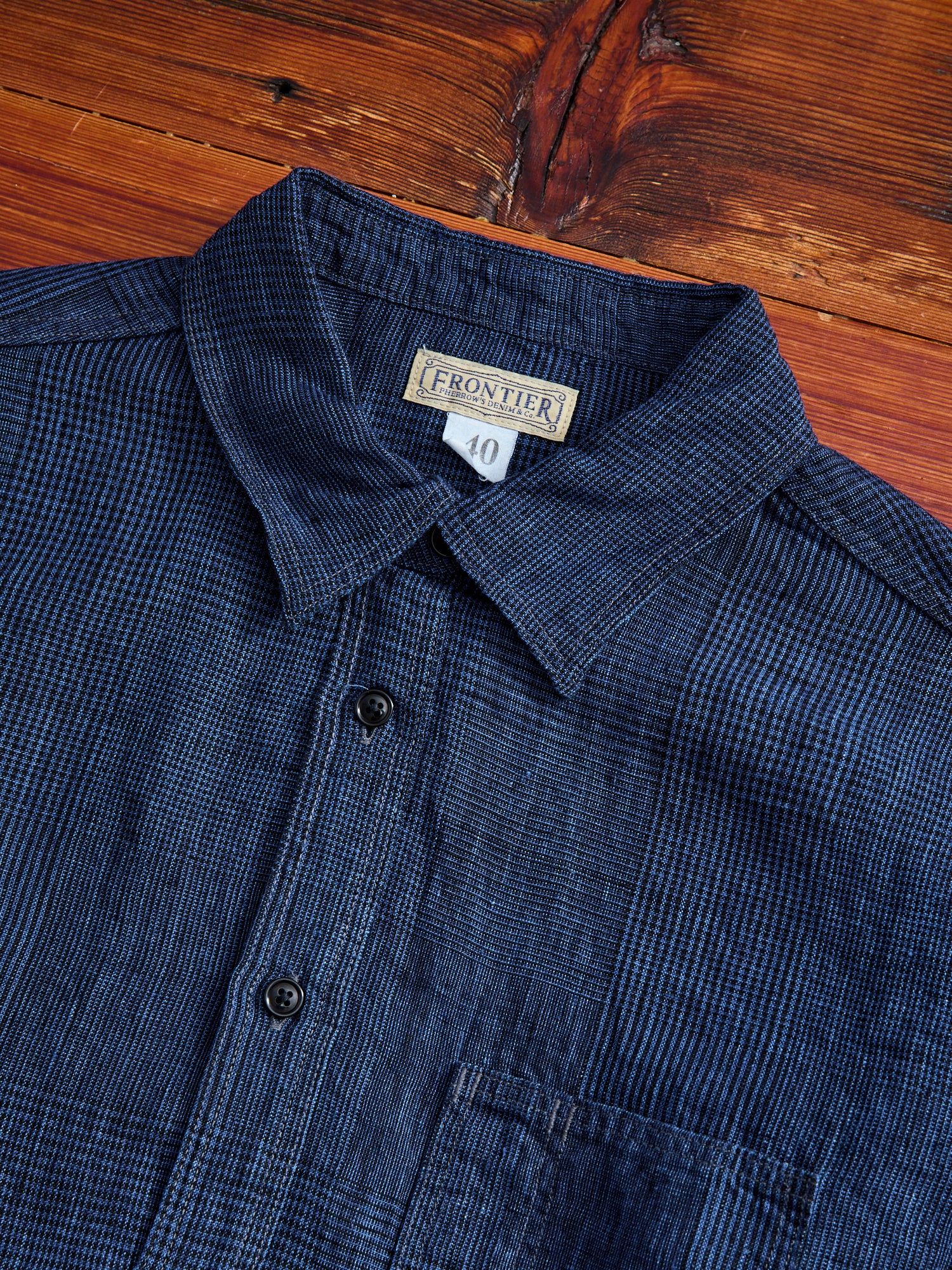 100WS Linen Workshirt in Indigo Check - Image 3