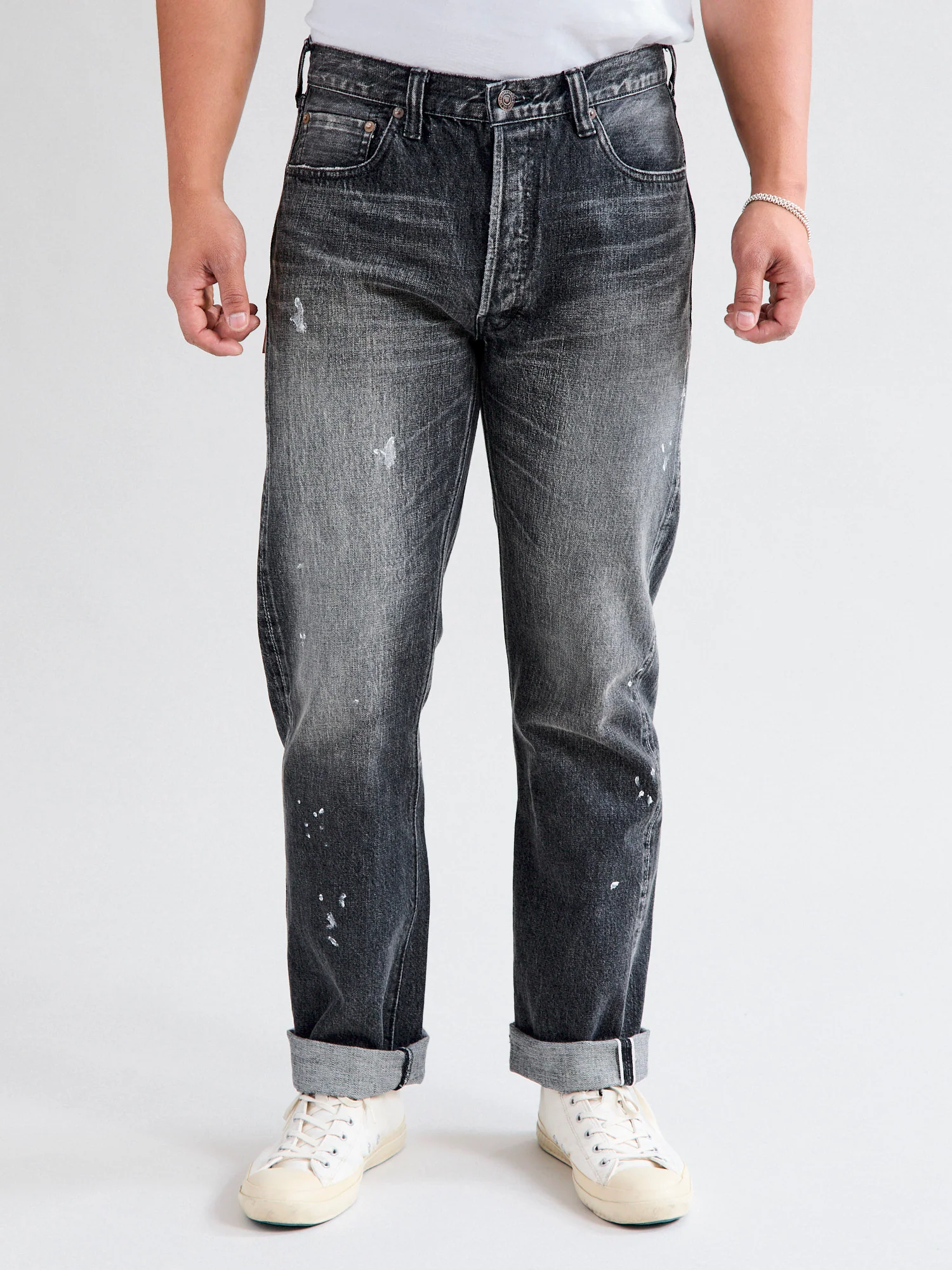 1101BKHW 13.7oz Washed Black Selvedge Denim - Classic Straight Fit - Image 2