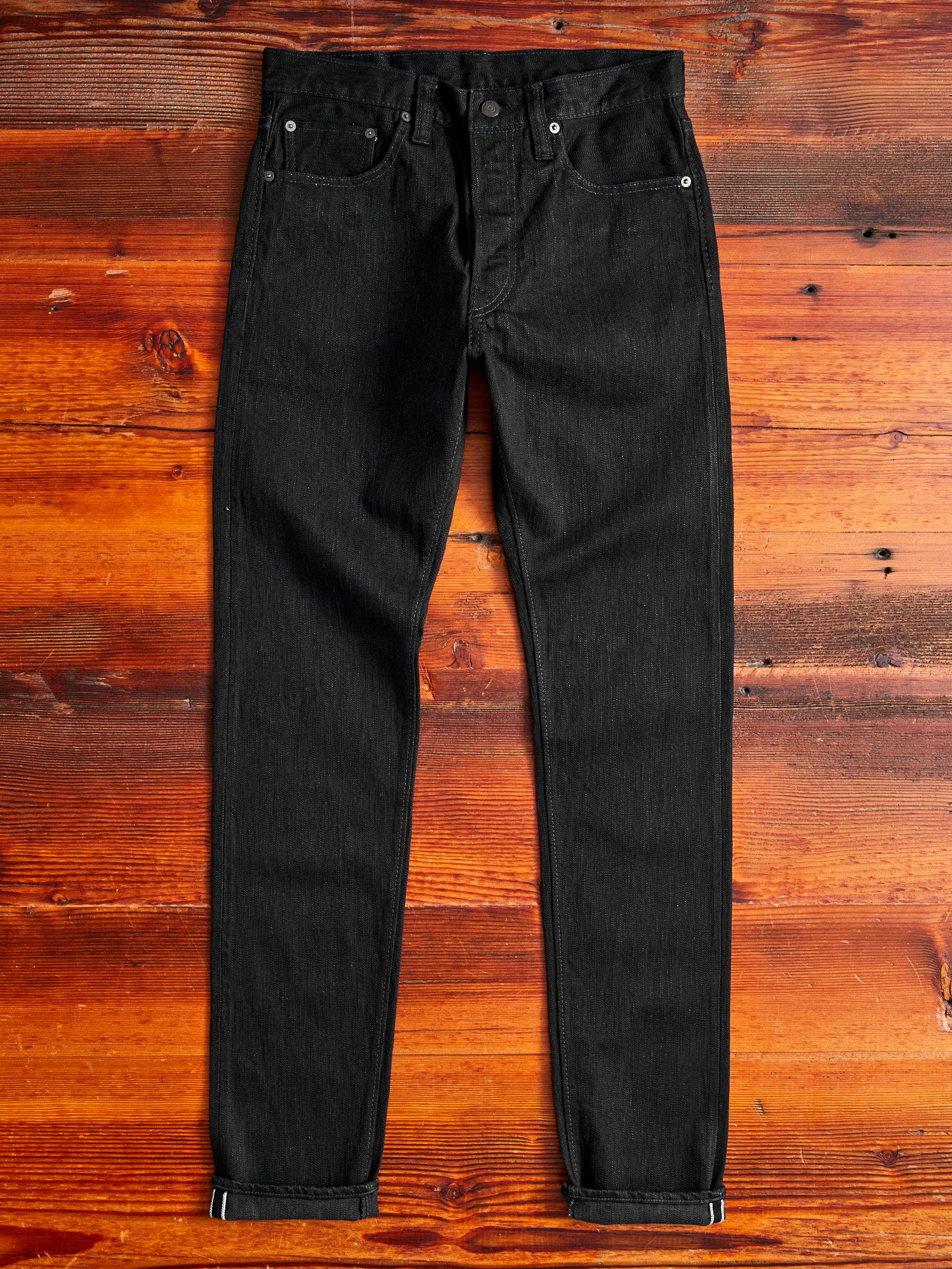 1167-WBK 13oz Rinsed Stretch Double Black Selvedge Denim - Relaxed Tapered Fit - Image 3