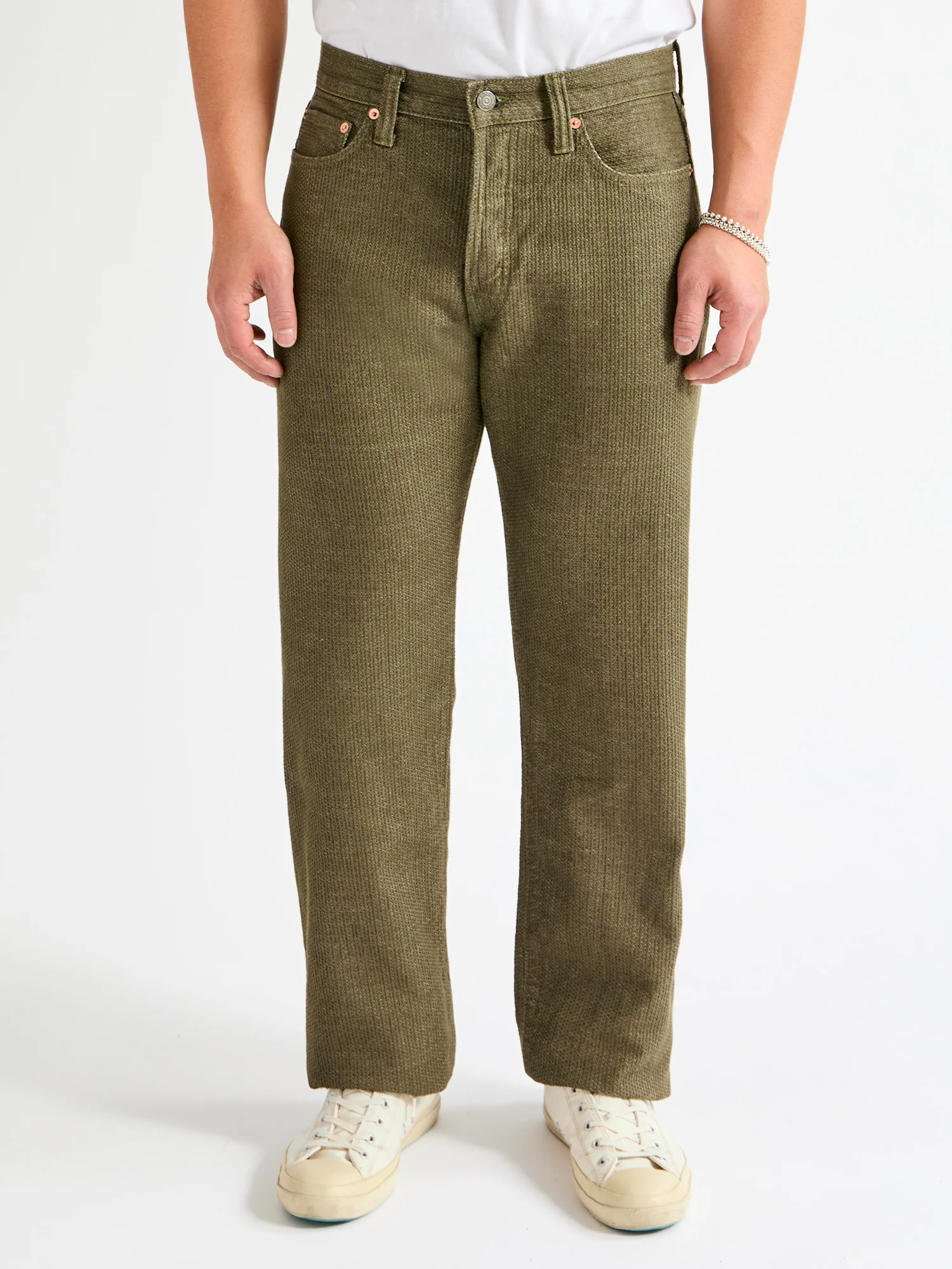 1170-1-OLV Olive Sashiko Denim - Regular Straight Fit - Image 2