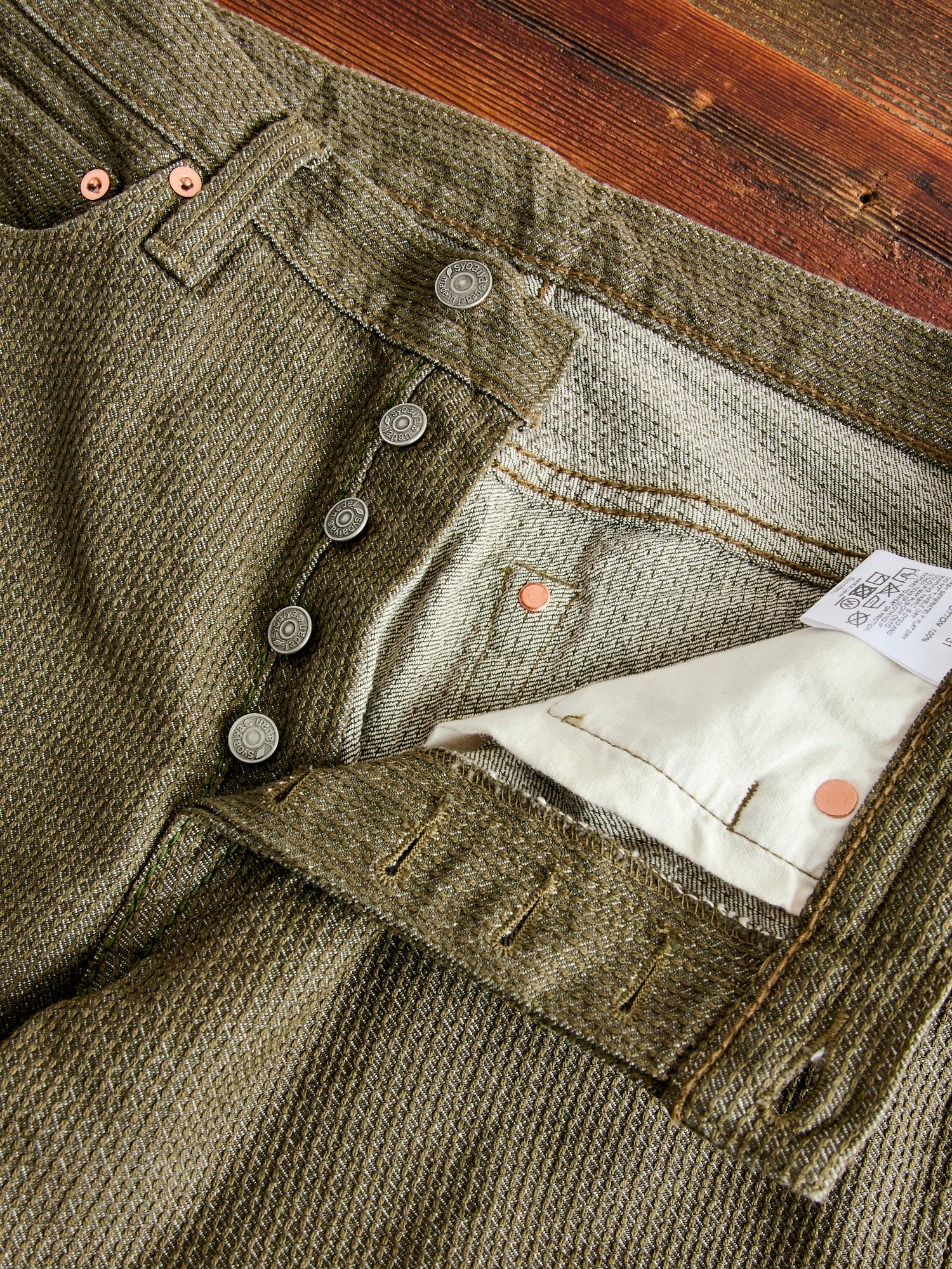 1170-1-OLV Olive Sashiko Denim - Regular Straight Fit - Image 7