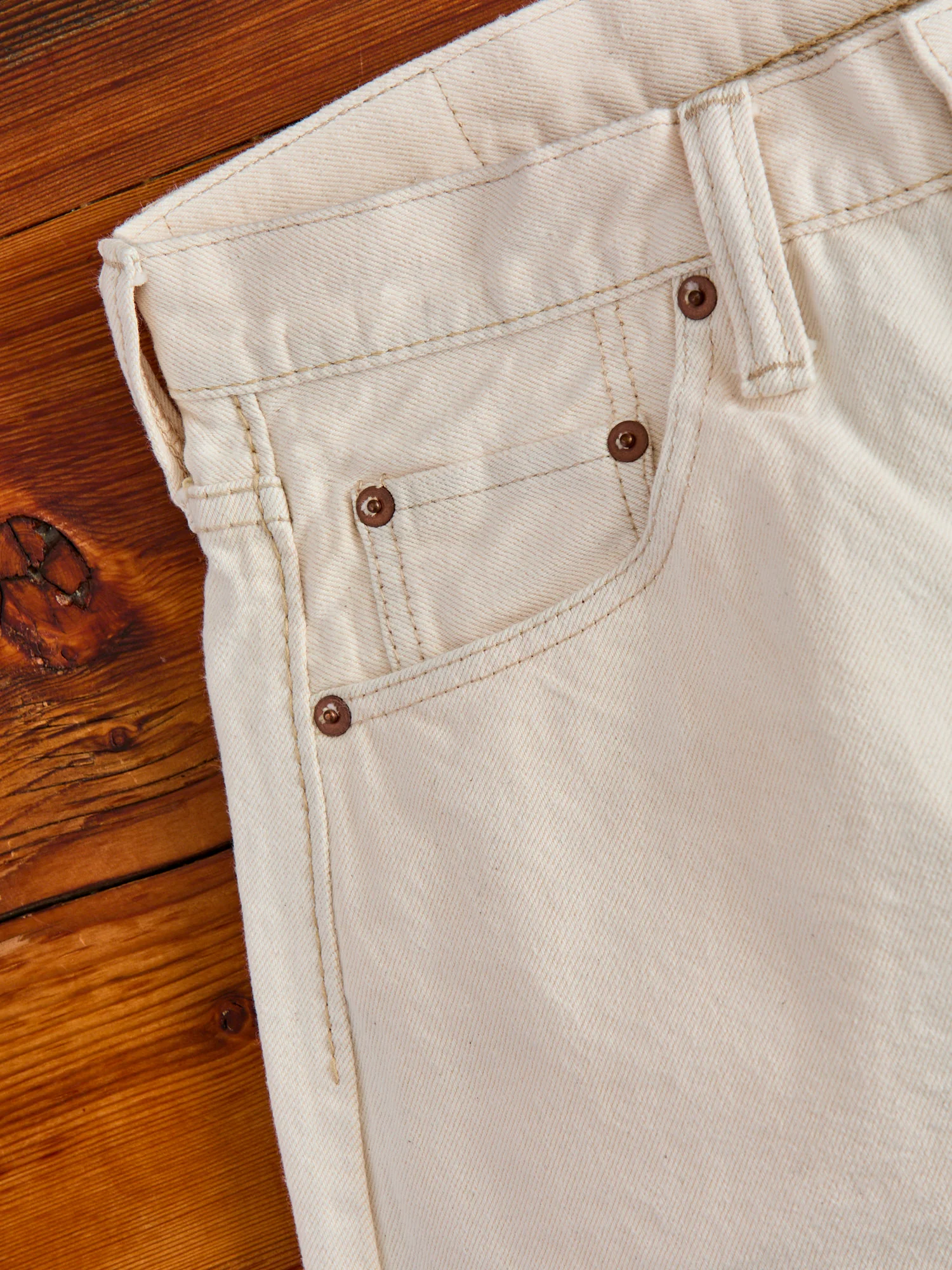 1172-1 "Ecru Beige" 14oz Rinsed Selvedge Denim - Regular Straight Fit - Image 4
