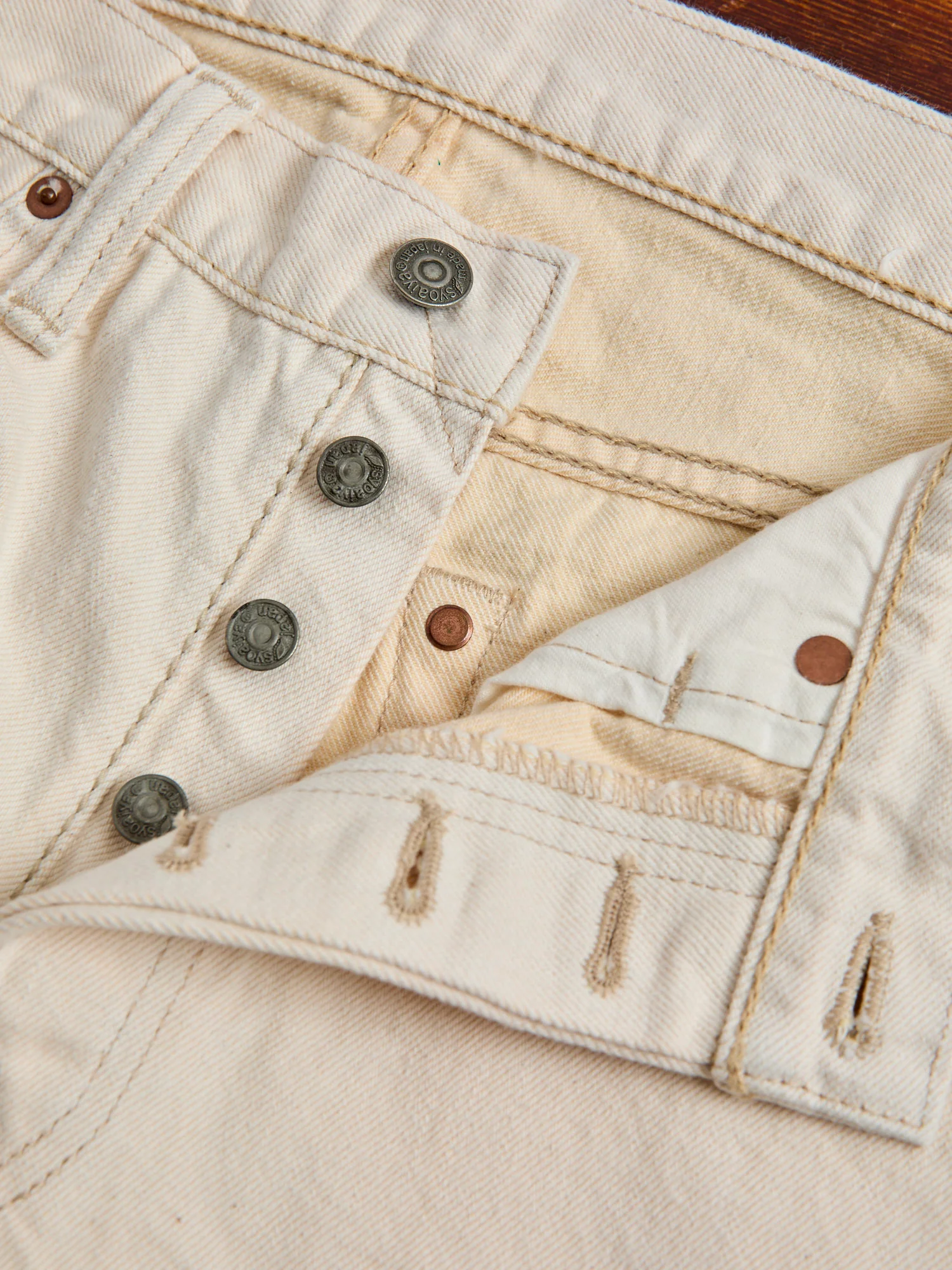1172-1 "Ecru Beige" 14oz Rinsed Selvedge Denim - Regular Straight Fit - Image 9