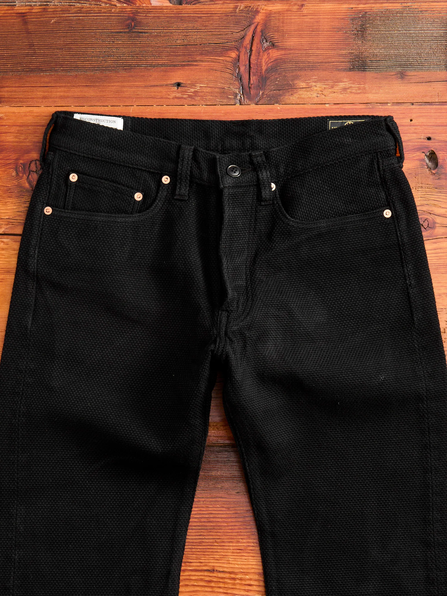 1877S "Kurozome" 14oz Deep Black Selvedge Sashiko Pants - Slim Straight Fit - Image 3
