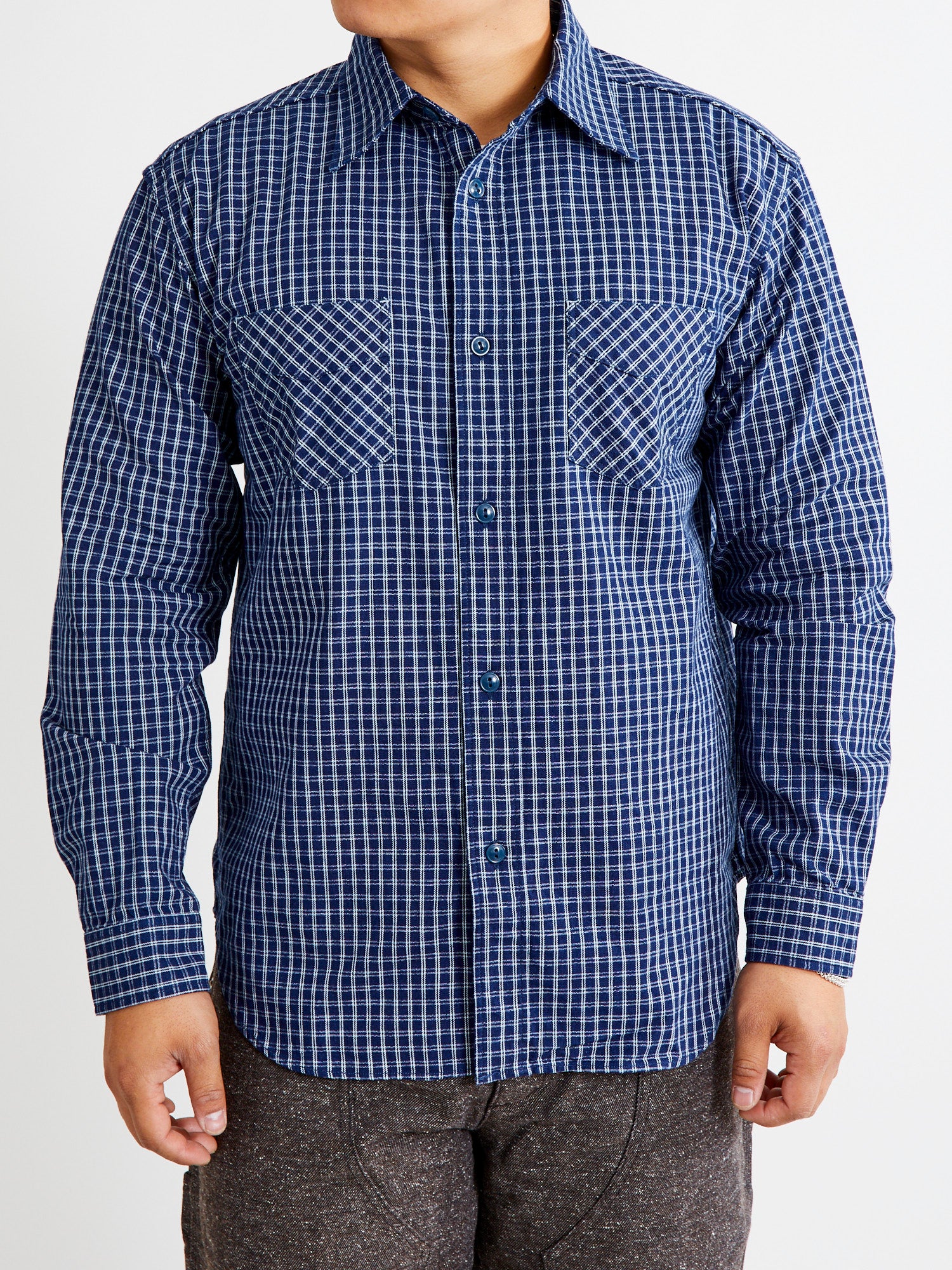 1940s Work Shirt in Indigo Check - Image 2