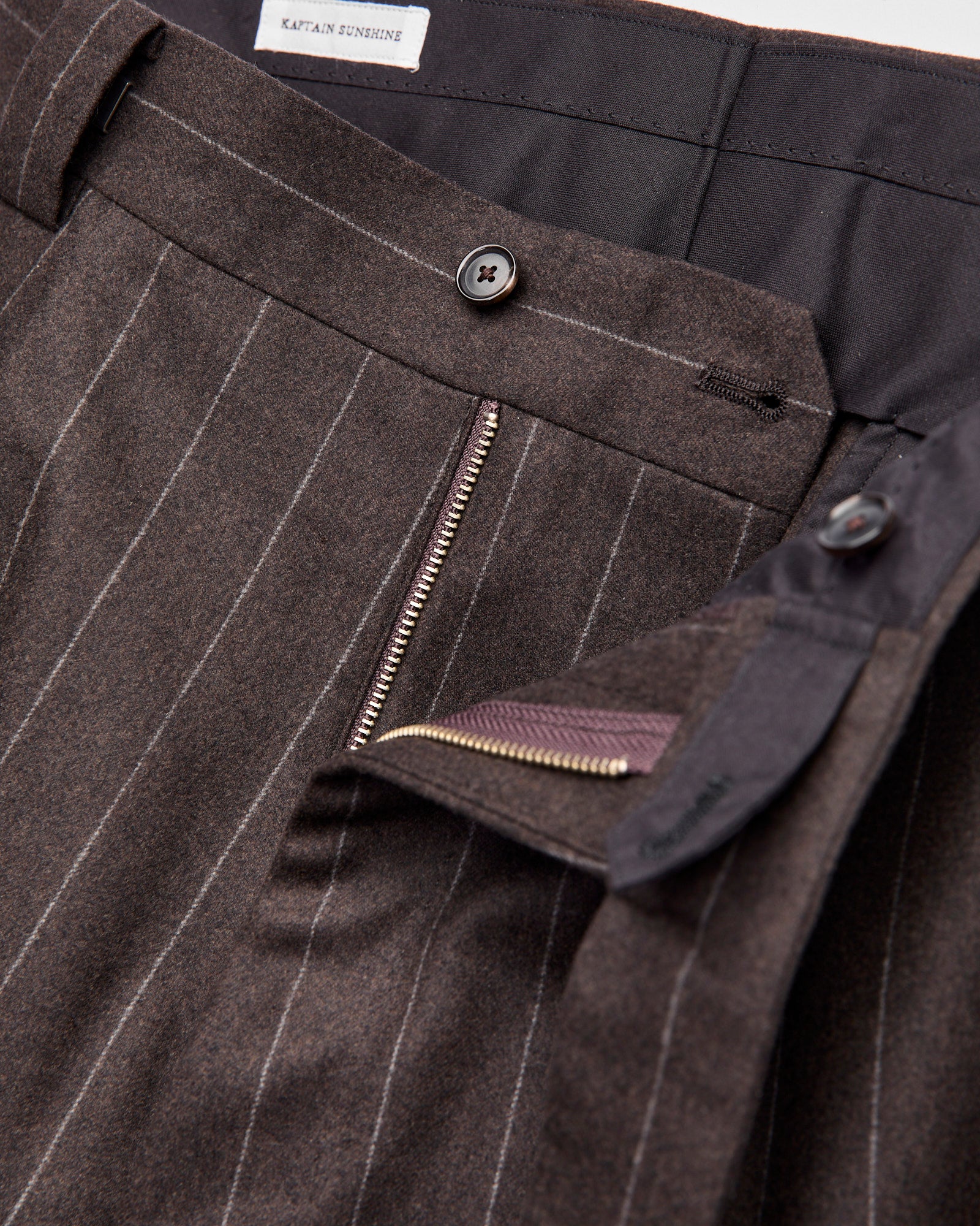 2-Pleat Wool Trousers in Top Brown Stripe - Image 6