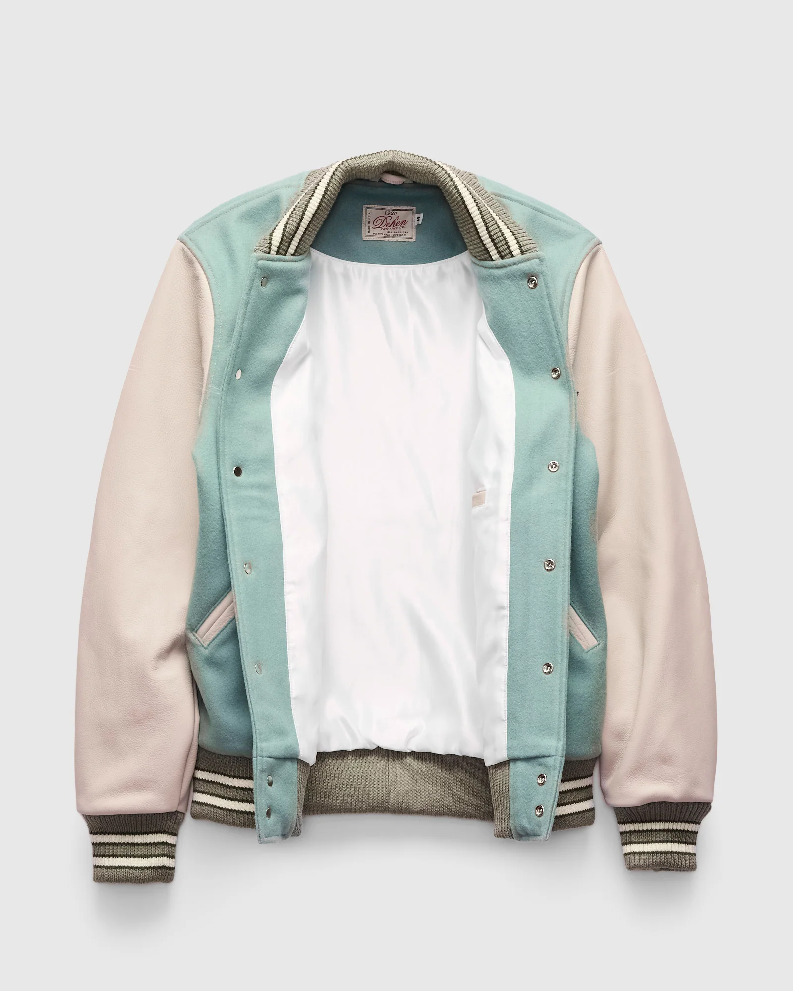 2-Stripe Varsity Jacket in Reef Ecowise Wool Milk Leather - Image 2