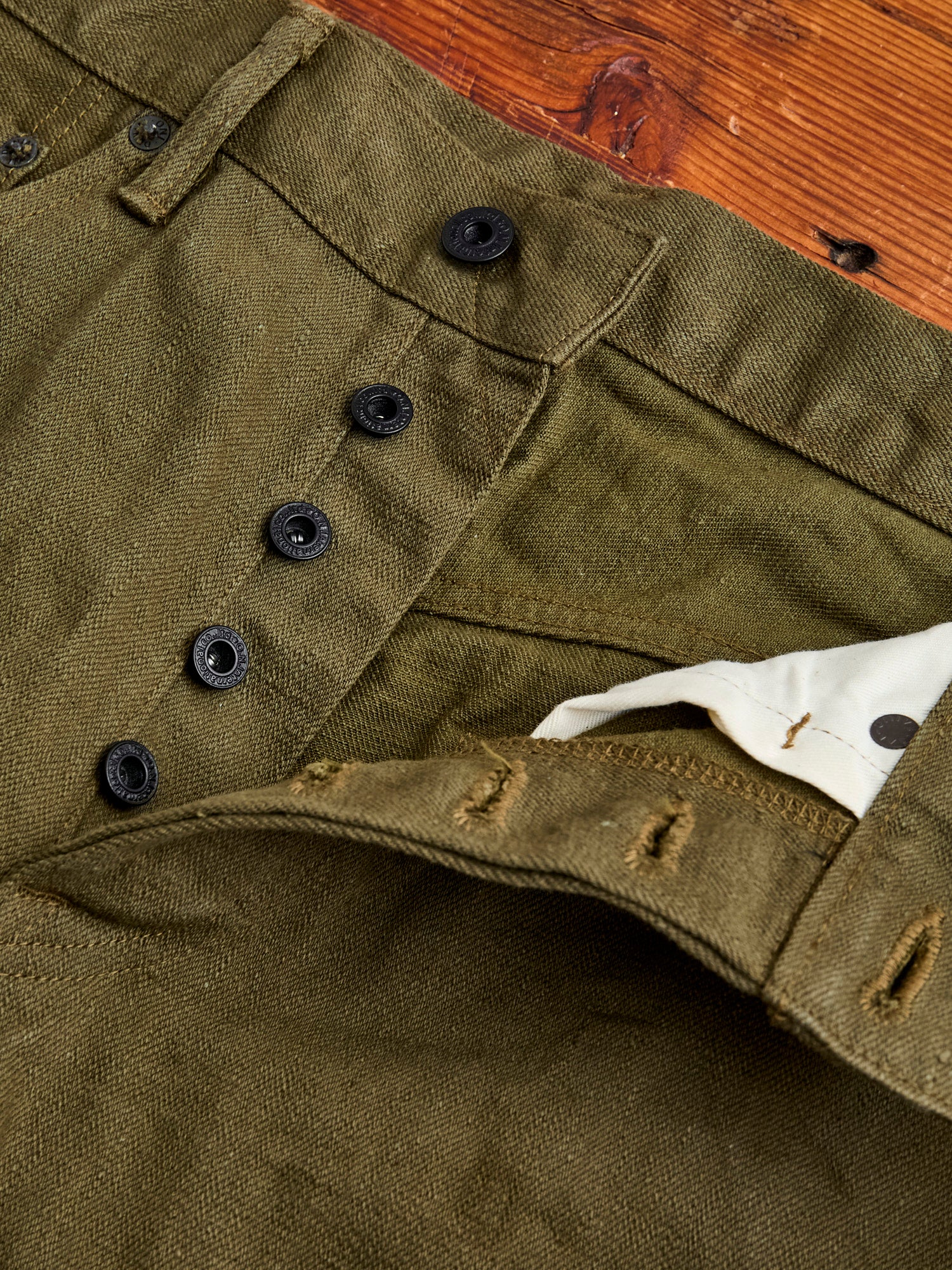246-OLOL "Low Tension Olive" 12oz Selvedge Denim - Clean Straight Fit - Image 5