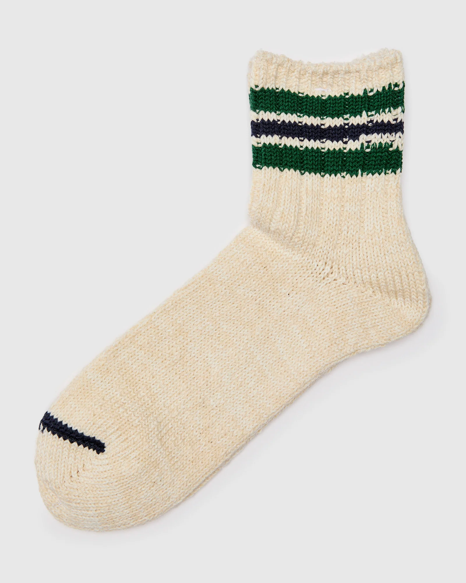 3 Line Quarter Length Sock in Green Navy - Image 2