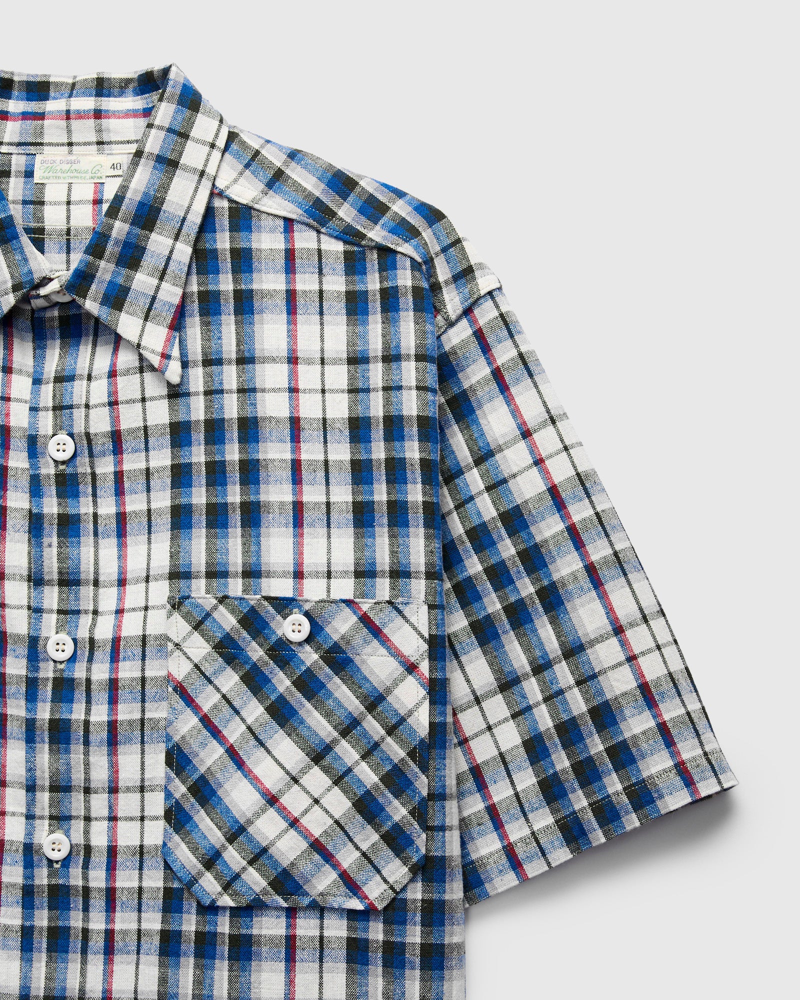3056 Short Sleeve Check Work Shirt in Blue - Image 5