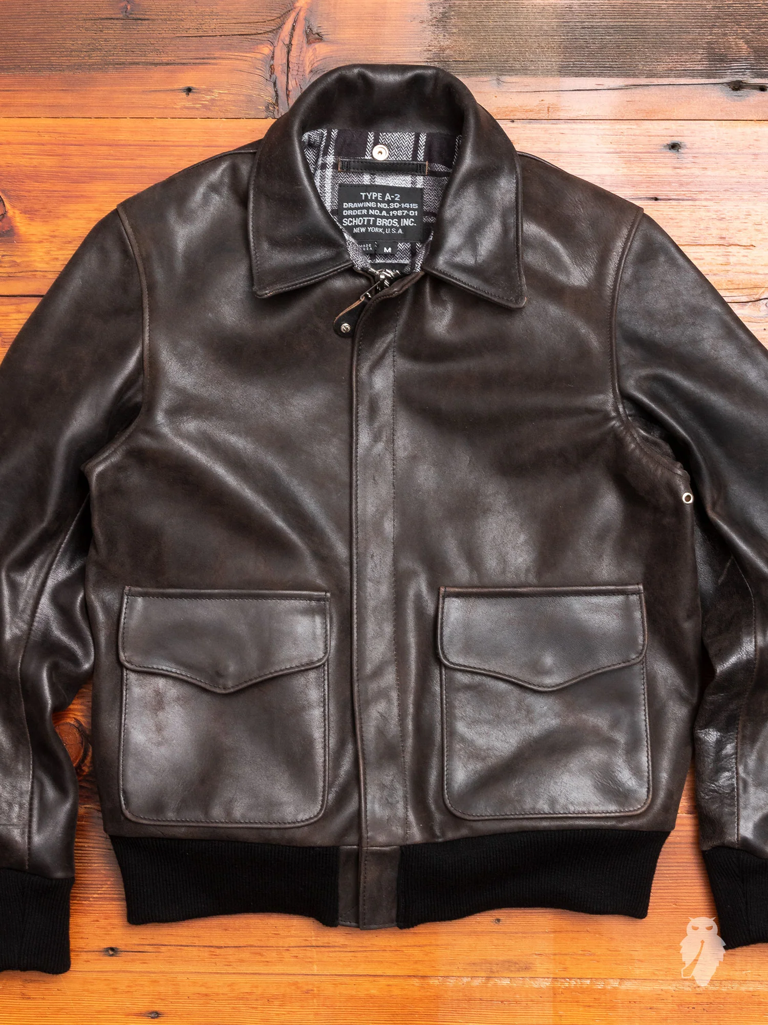 "3sixteen x Schott NYC" A2 Leather Flight Jacket in Black - Image 14