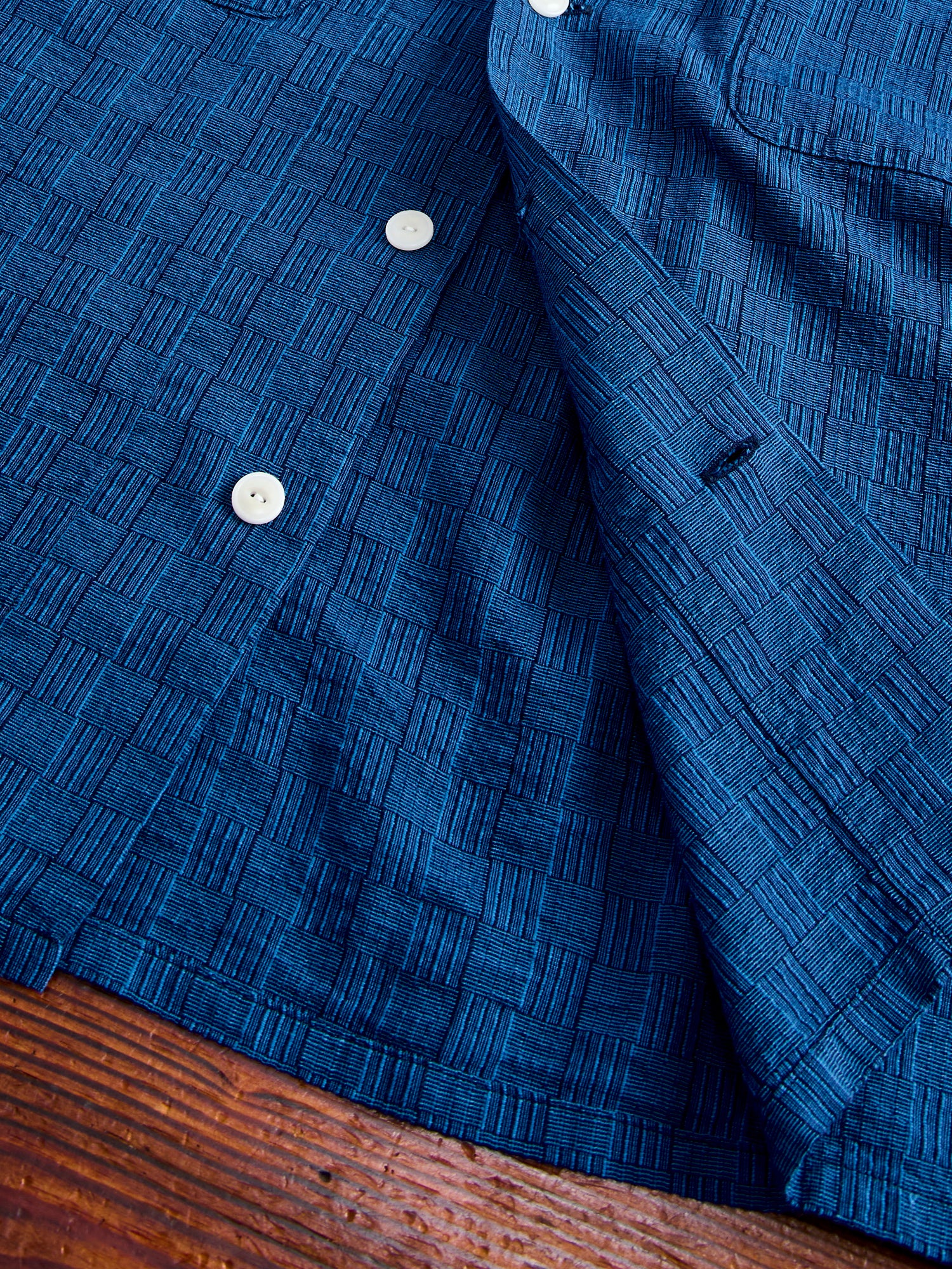 "Awa-Ai" Long Sleeve Shirt in Indigo Shijira Basketweave - Image 7