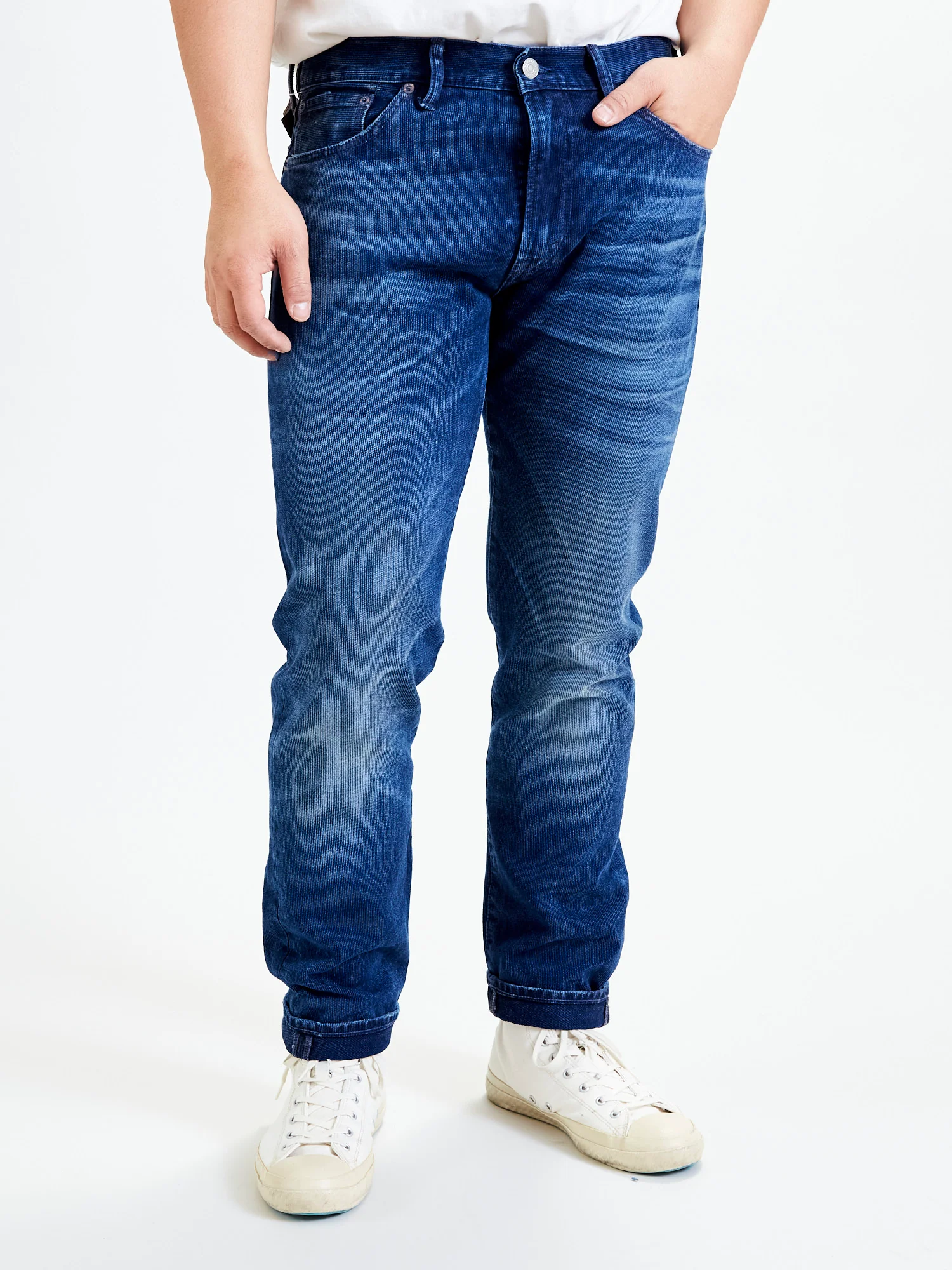 Indigo Bedford Cord Pants - High Slim Fit - Image 2