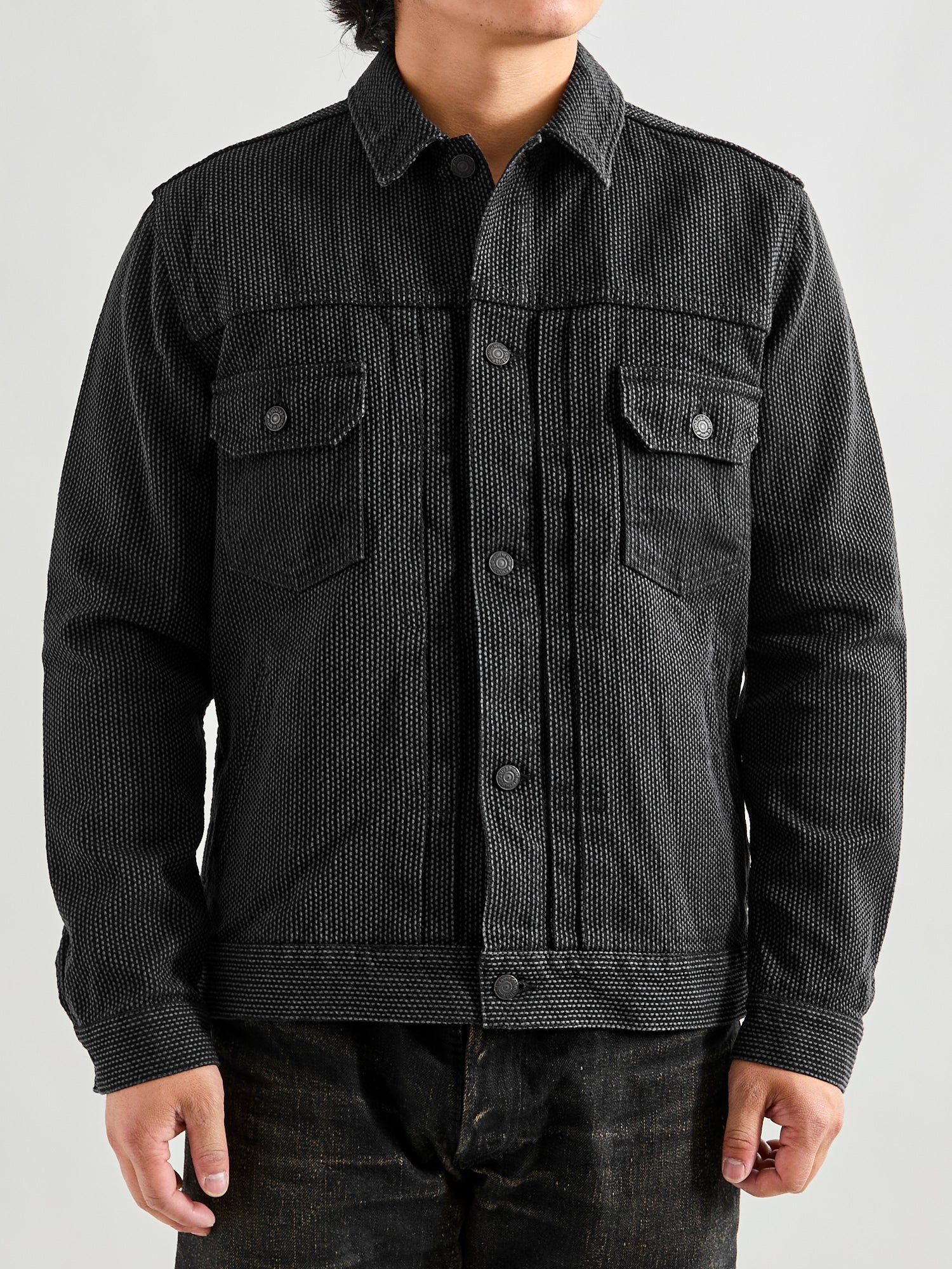 Sashiko Type-2 Jacket in Grey Black - Image 2