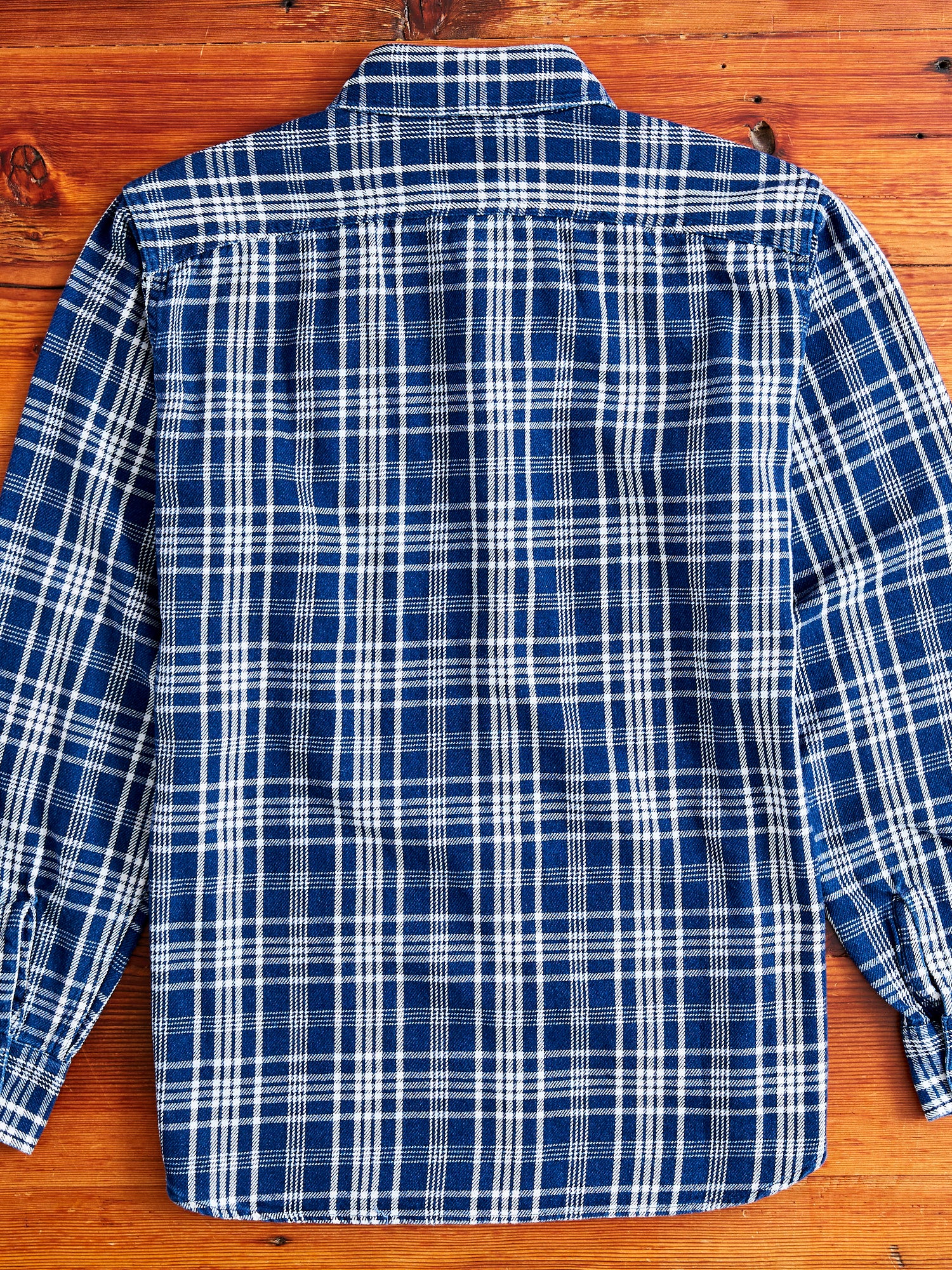 730WS Heavy Washed Flannel Shirt in Indigo Check - Image 8