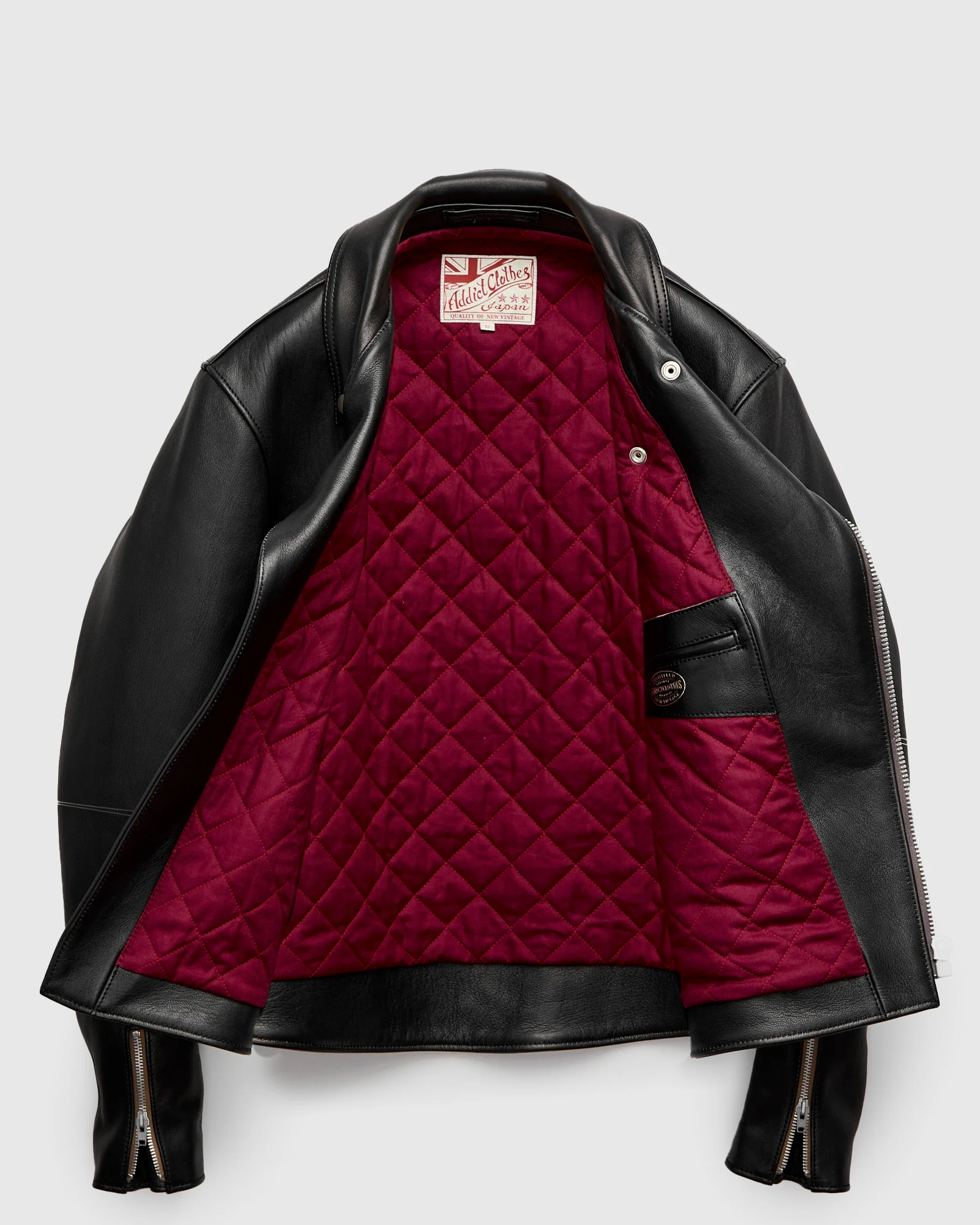 AD-02 Sheepskin Double Riders Jacket in Black Teacore - Image 4