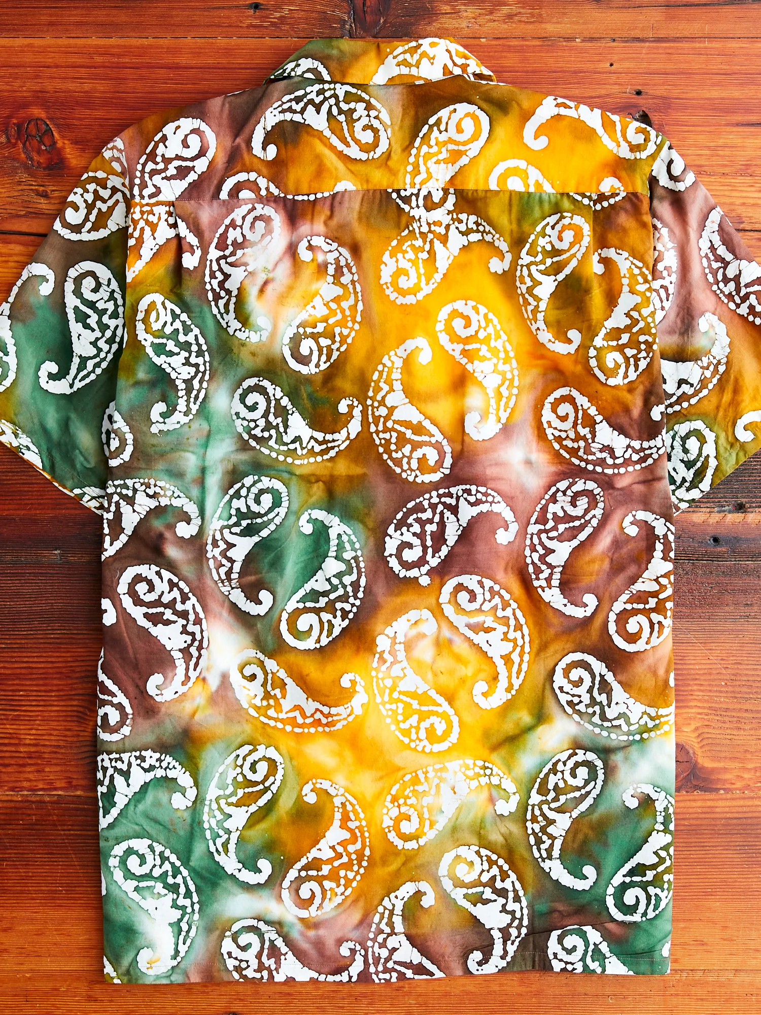 Batik Print Open Collar Shirt in Brown - Image 8