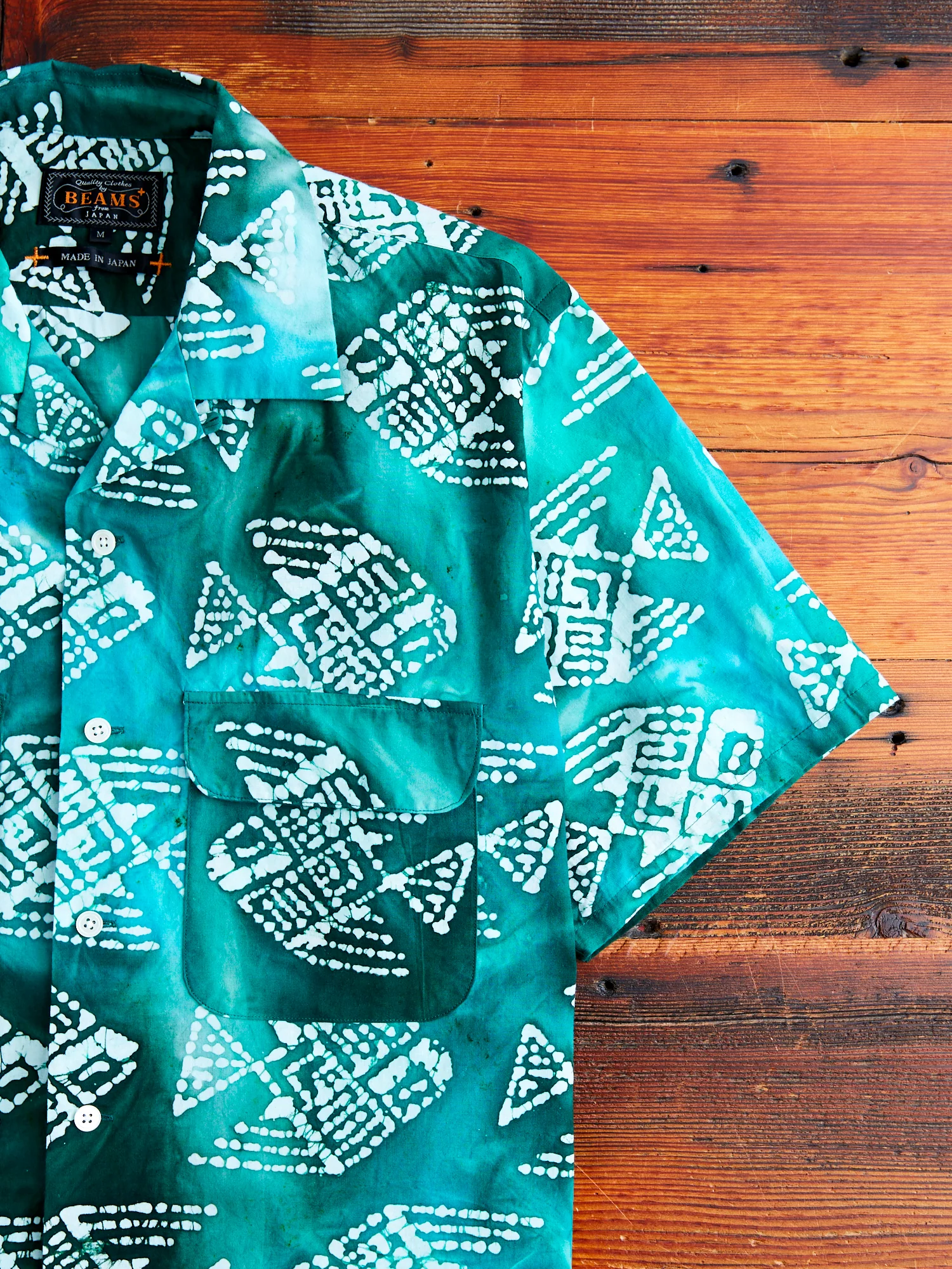 Batik Print Open Collar Shirt in Green - Image 5