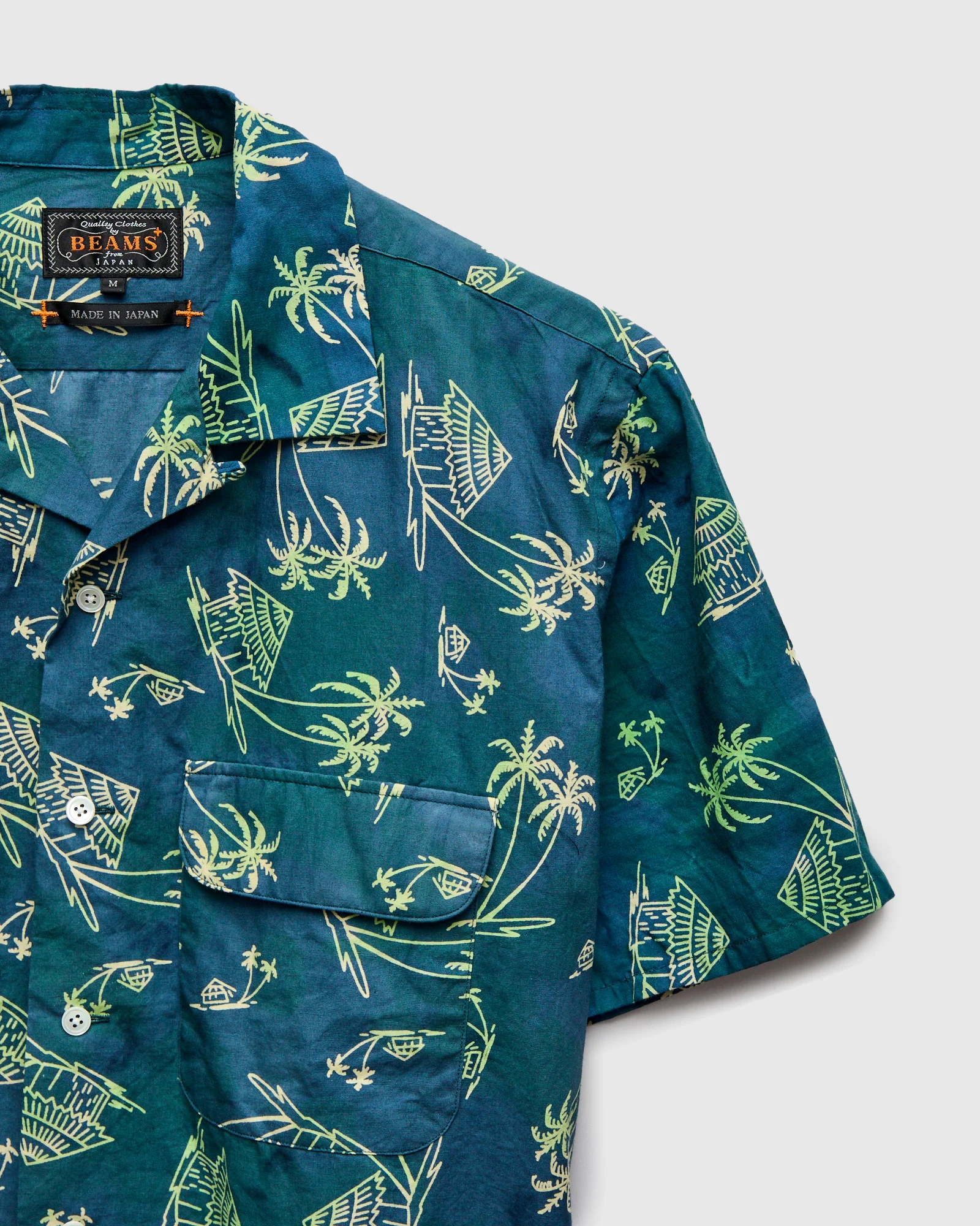 Batik Print Open Collar Shirt in Green Splash - Image 3