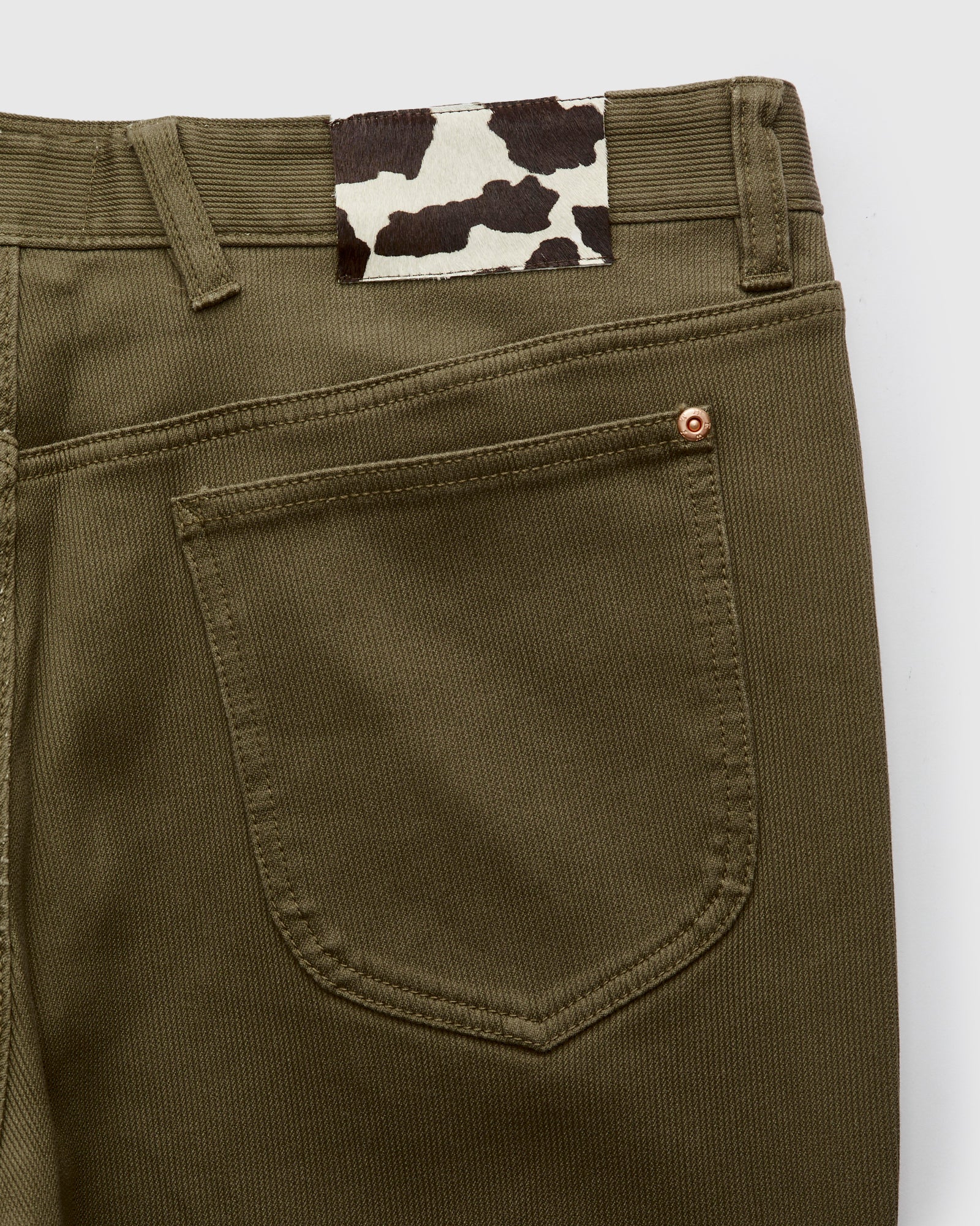 Bedford Cord Five Pocket Trousers in Faded Olive - Image 3