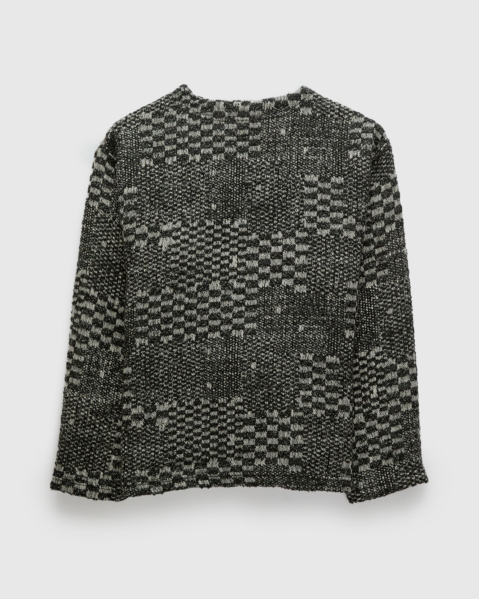 Block Pattern Knit Cardigan Sweater in Black White - Image 2
