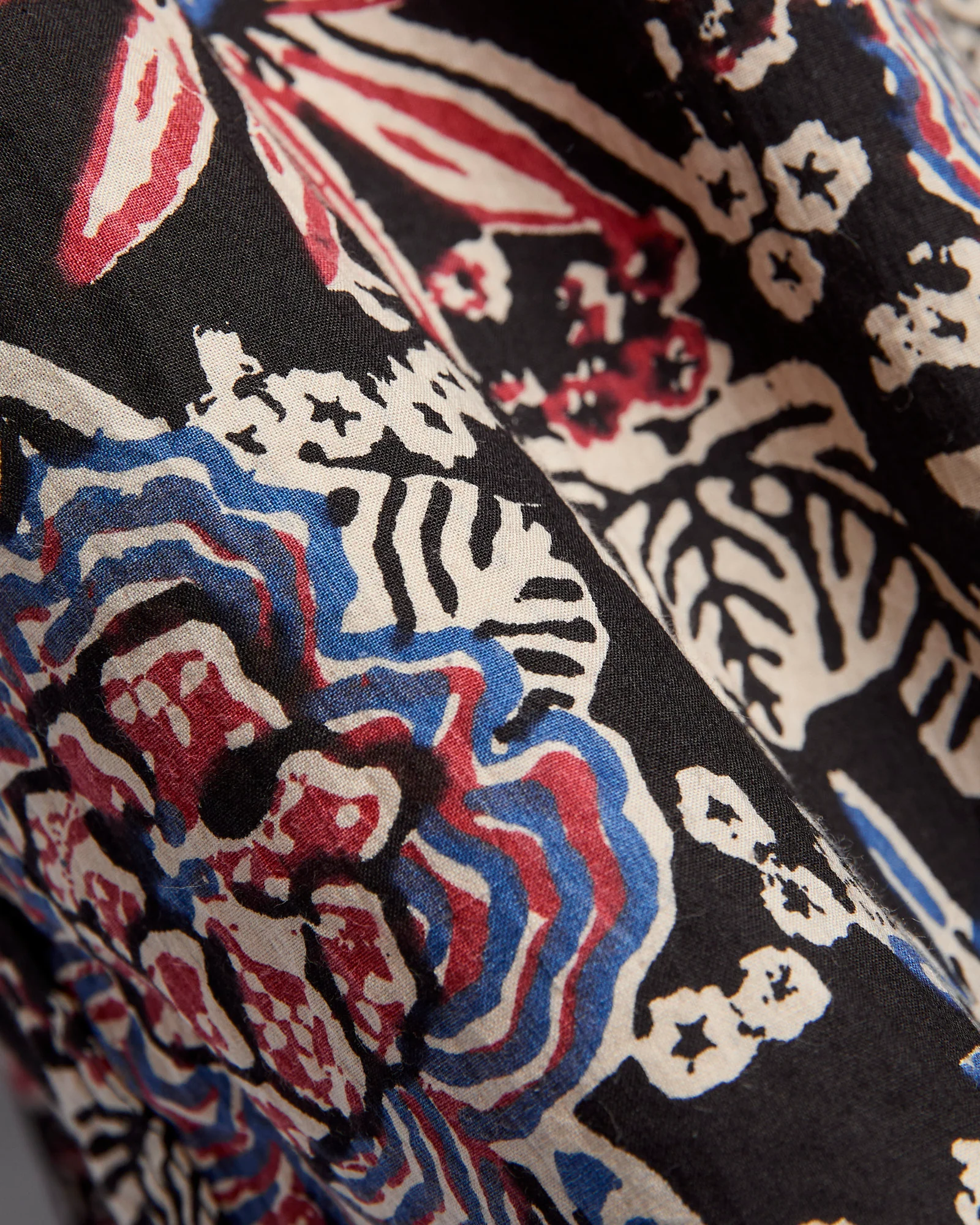 Block Print Open Collar Shirt in Black - Image 2