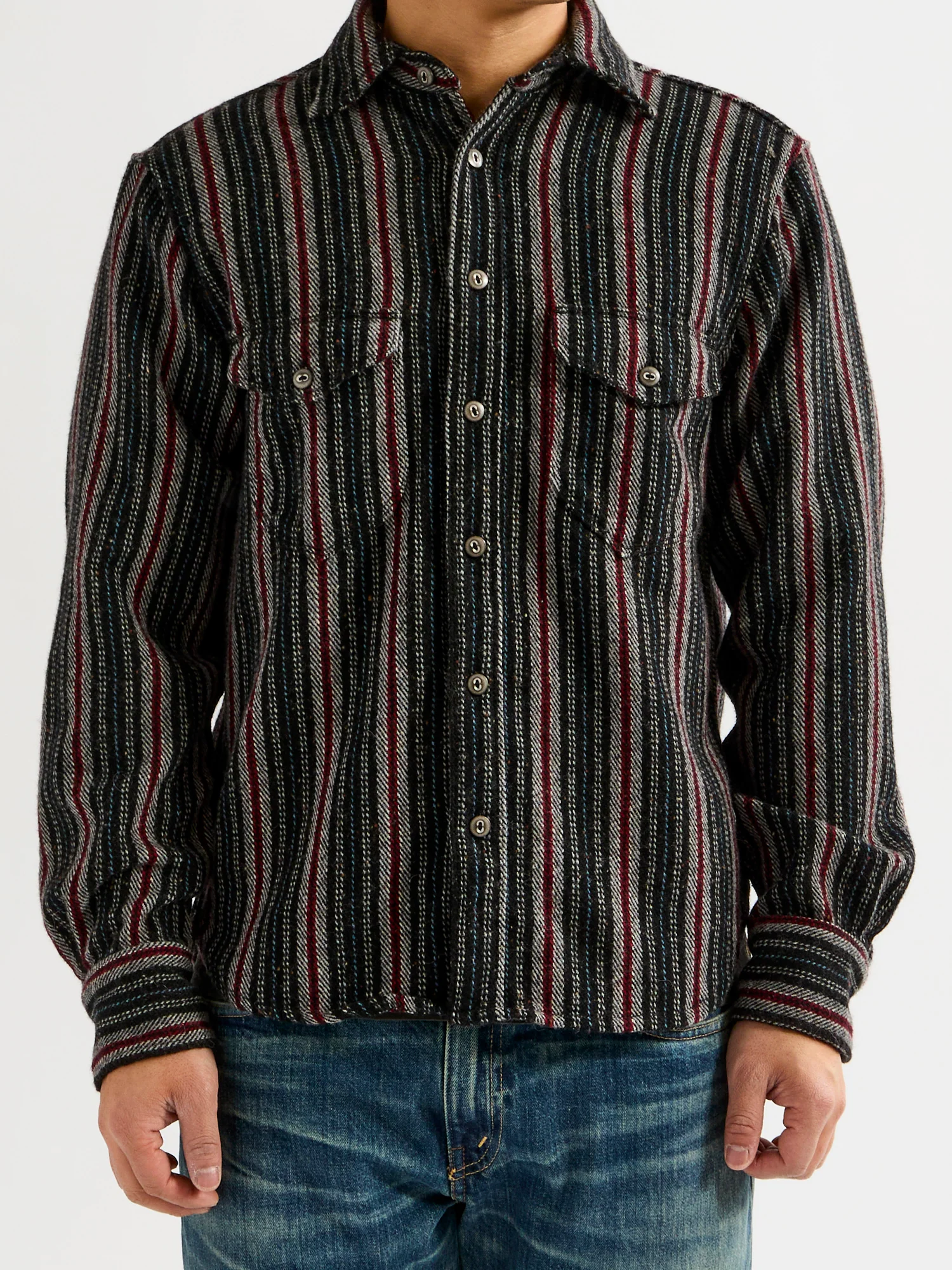 Bodie Wool Shirt in Black Stripe - Image 2