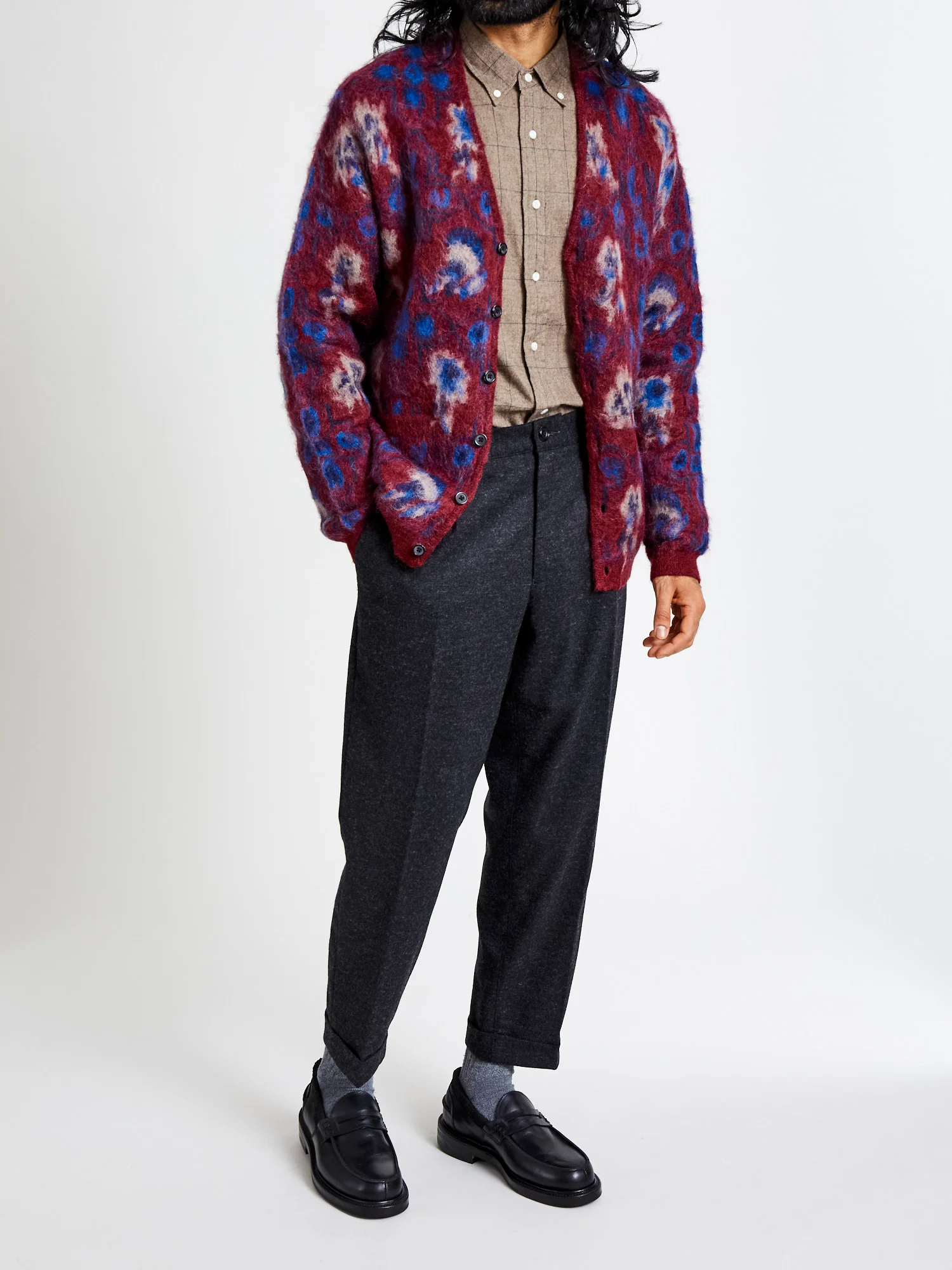Botanical Pattern Jacquard Cardigan in Burgundy - Image 9