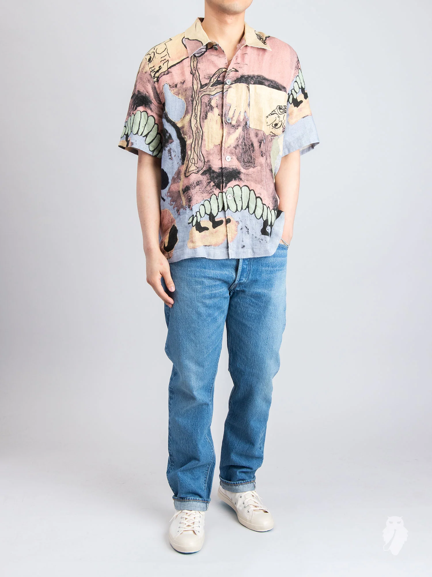 Box Short Sleeve Shirt in Acid Landscape Print Linen - Image 8