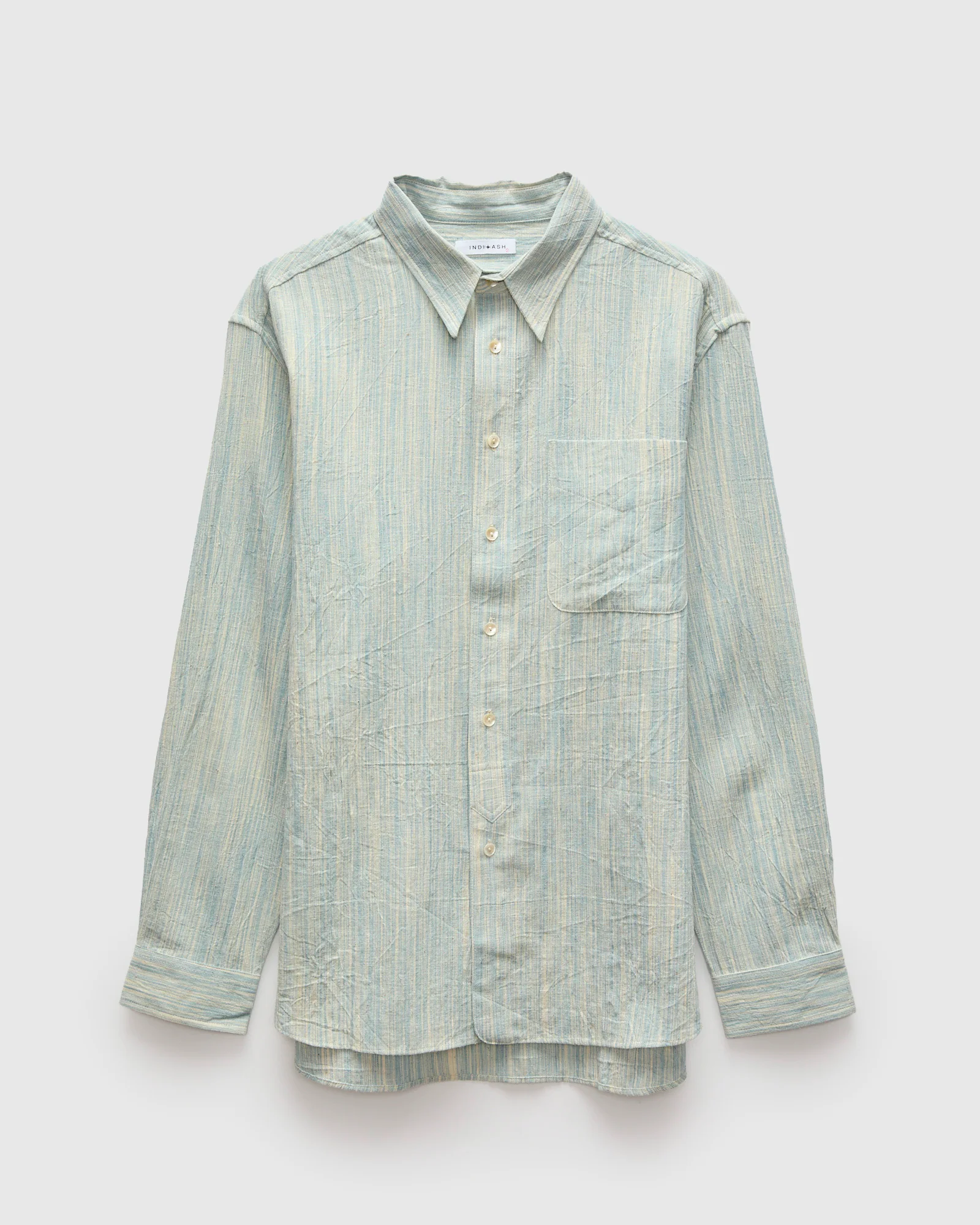 Handwoven Brook Shirt in Spacedye Light Indigo Stripe