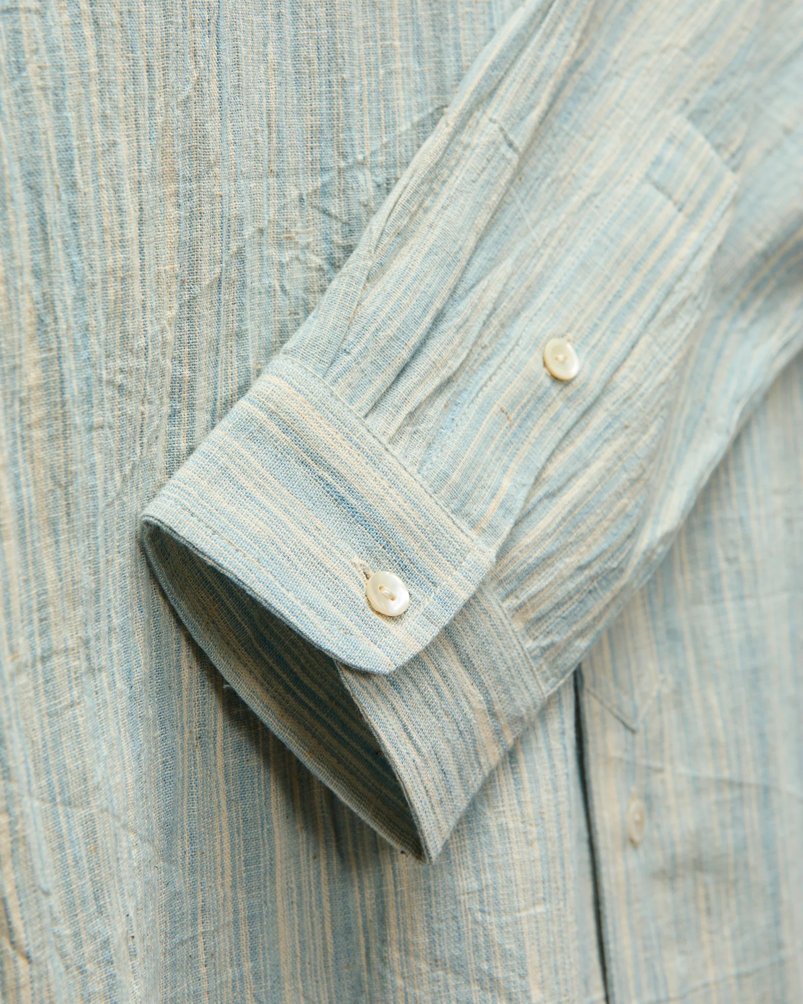 Handwoven Brook Shirt in Spacedye Light Indigo Stripe - Image 6