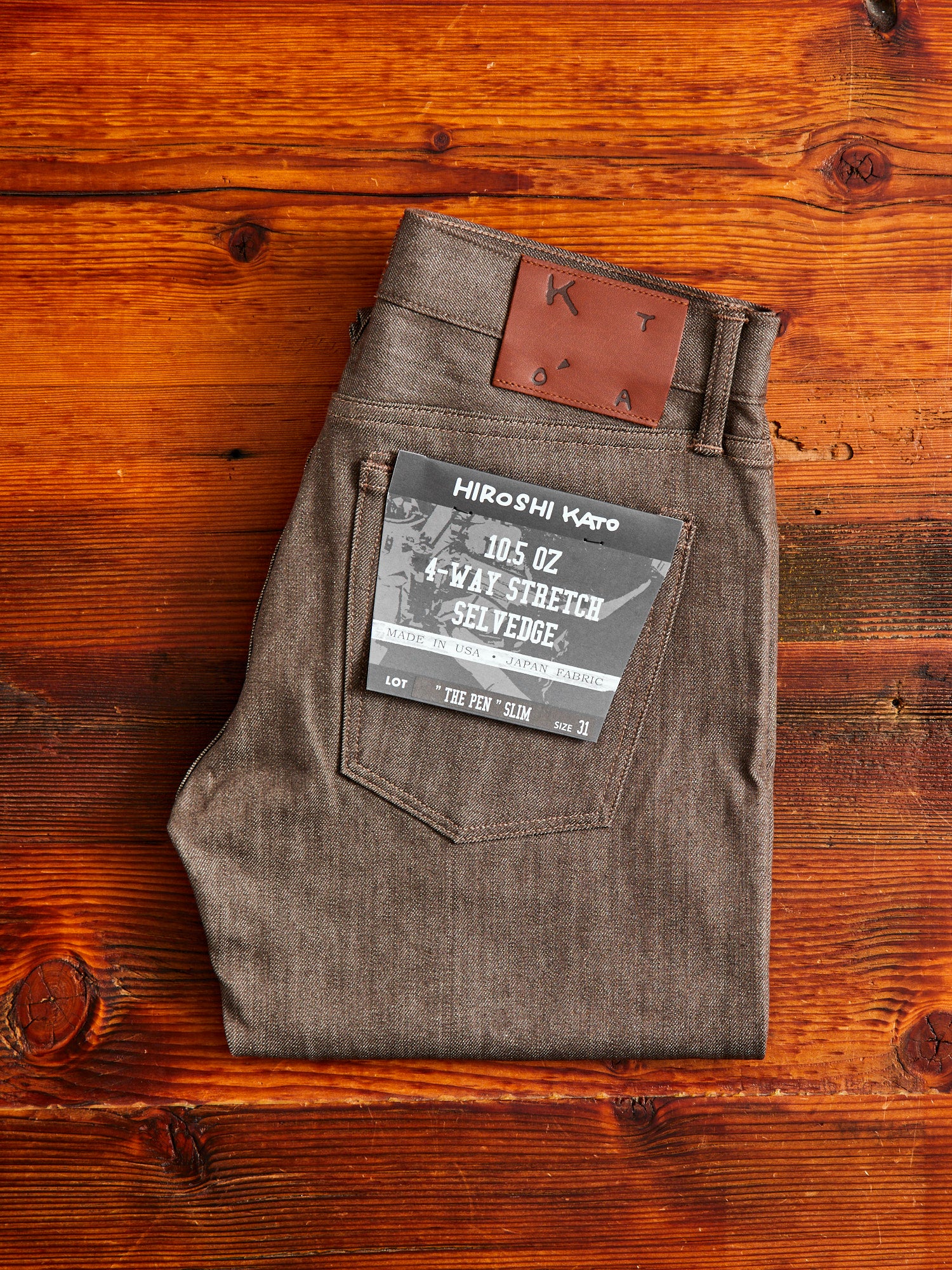 "Brown Raw" 10.5oz Stretch Selvedge Denim - Pen Slim - Image 3