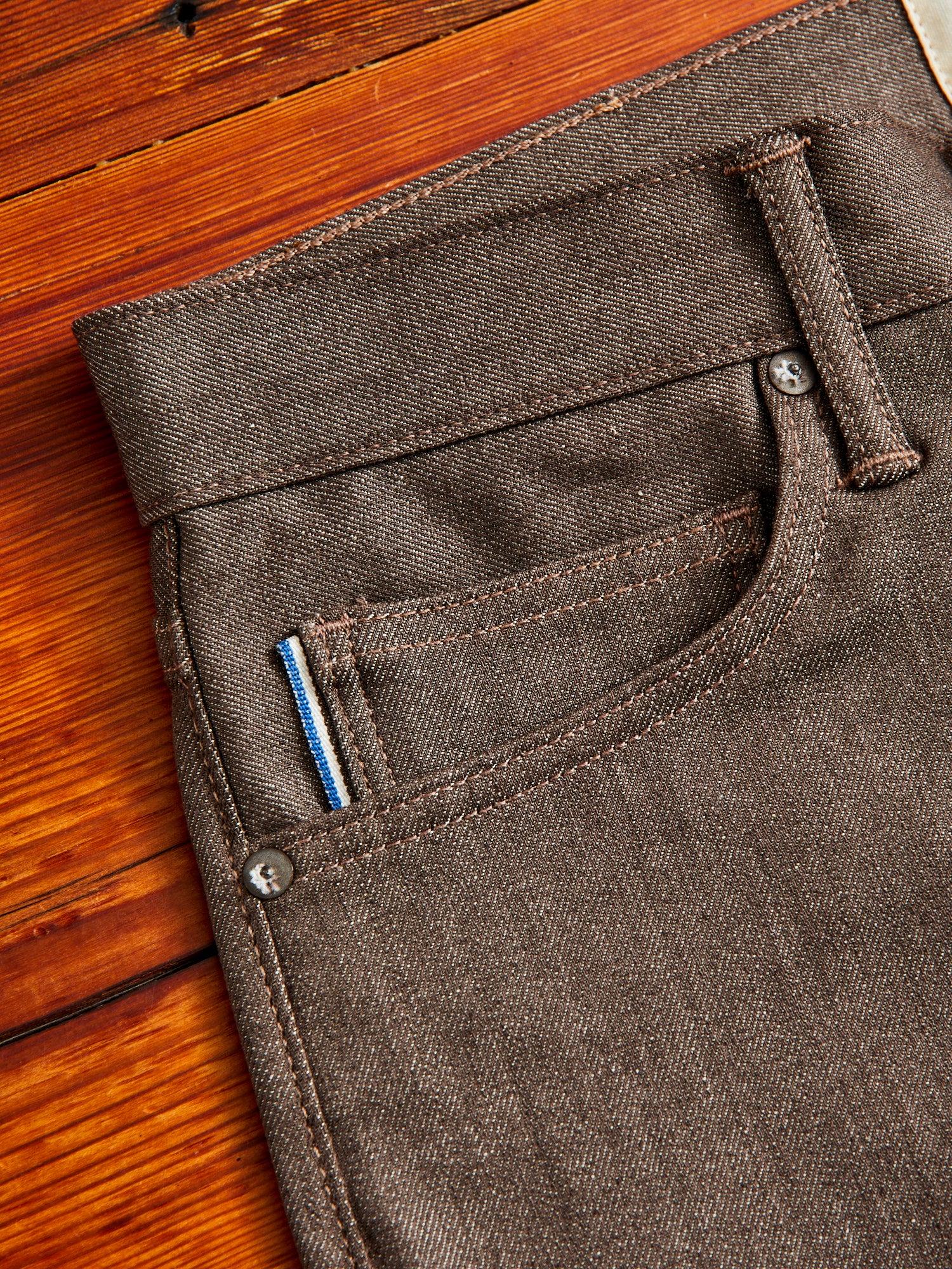 "Brown Raw" 10.5oz Stretch Selvedge Denim - Pen Slim - Image 7