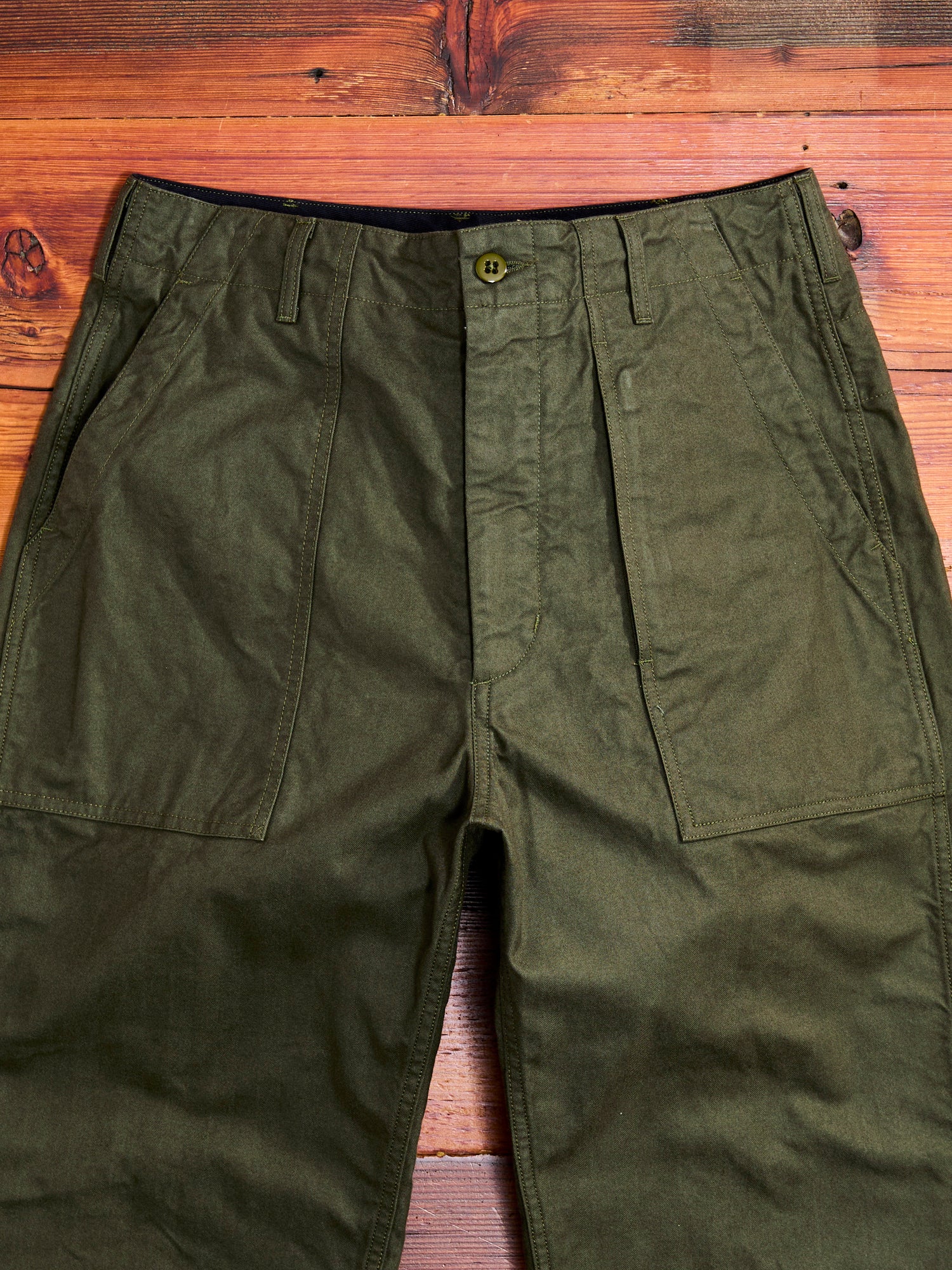 Brushed Herringbone Fatigue Pants in Olive - Image 3