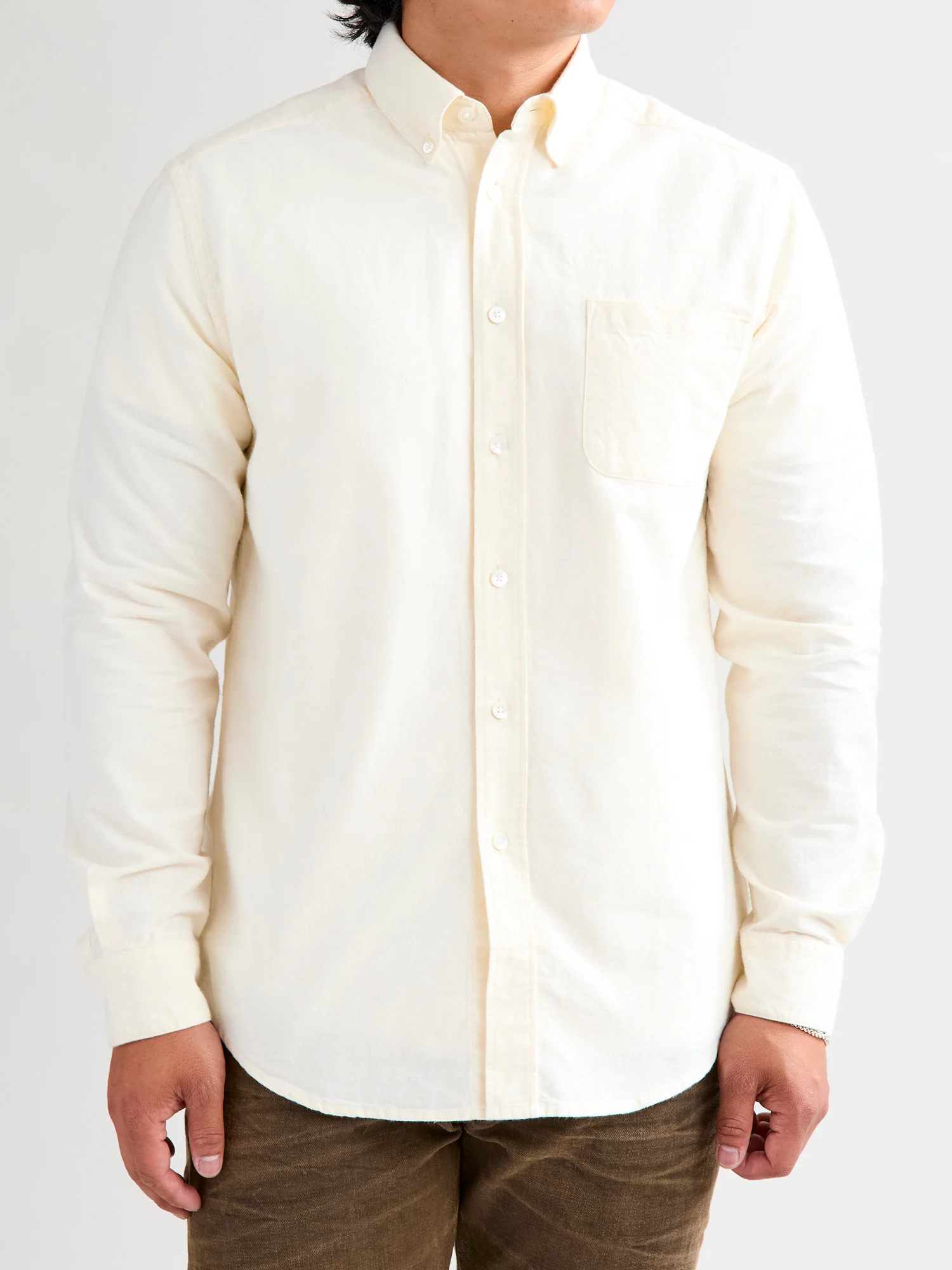 Brushed Oxford Button-Up Shirt in Ecru - Image 2