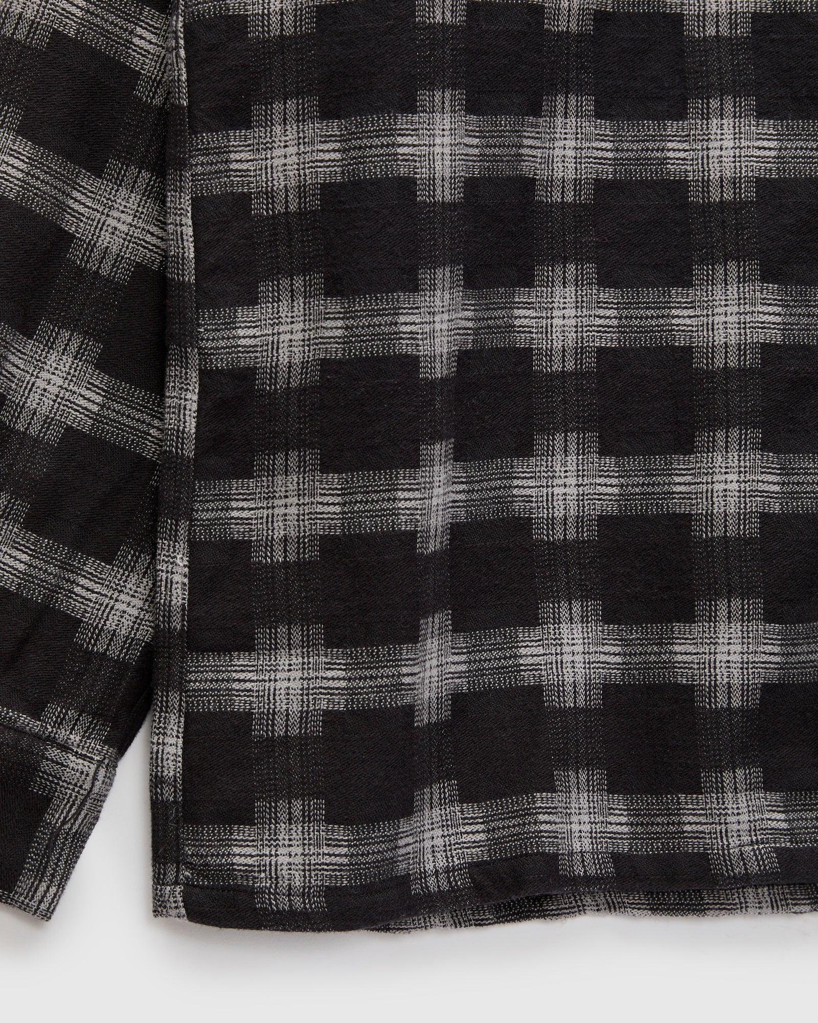 Brushed Satin Plaid Open Collar Shirt in Black - Image 6