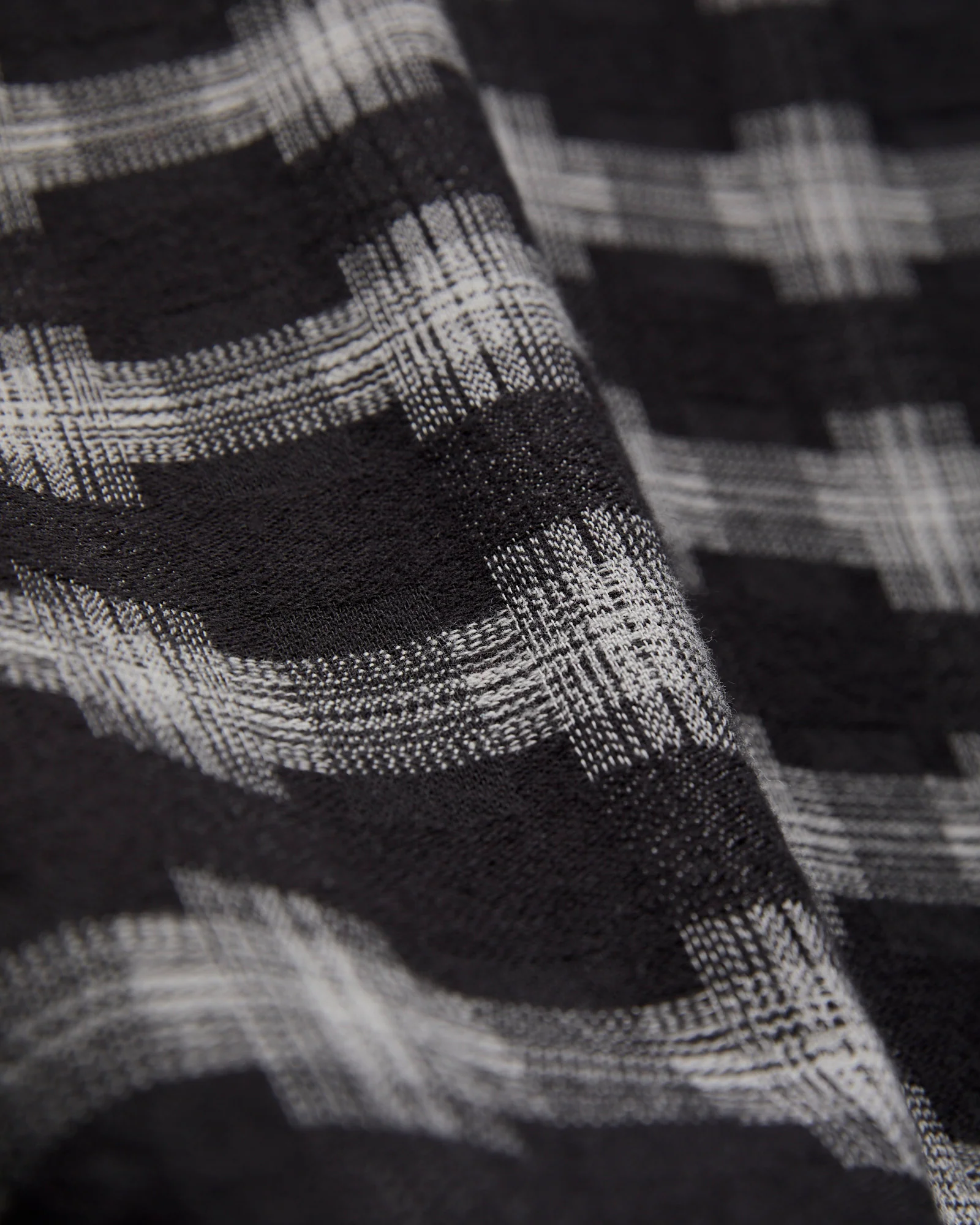 Brushed Satin Plaid Open Collar Shirt in Black - Image 7