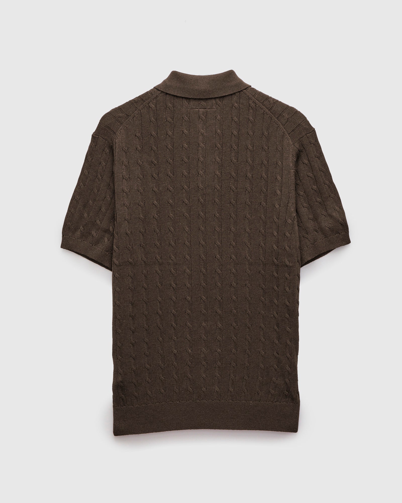 Cable Knit Polo Short Sleeve Sweater in Brown - Image 2