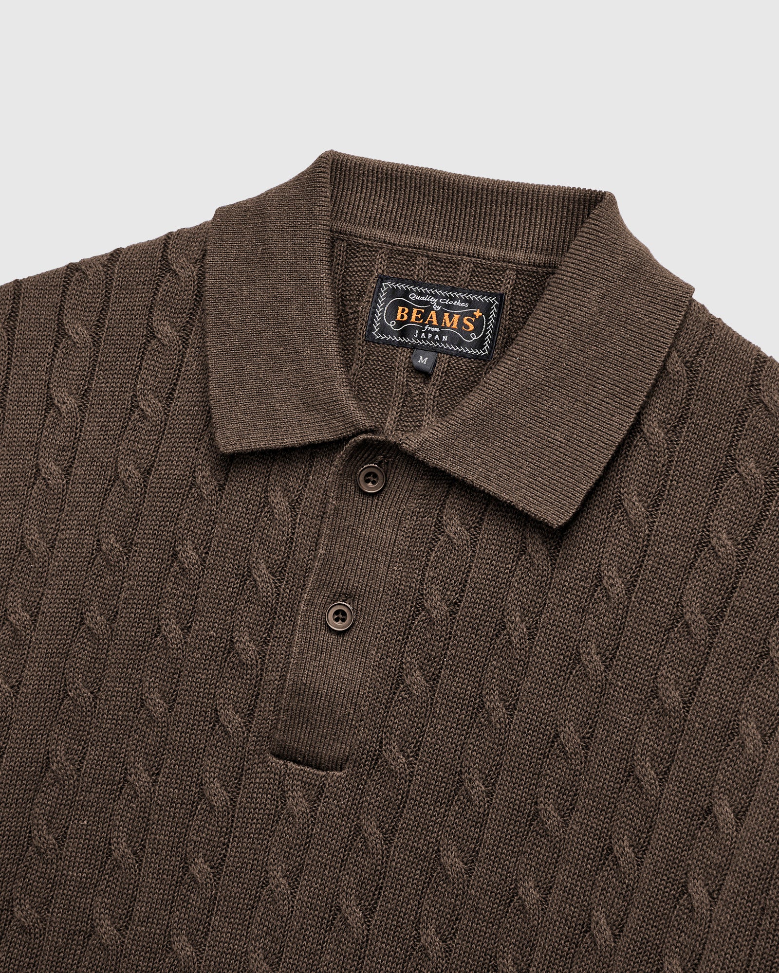 Cable Knit Polo Short Sleeve Sweater in Brown - Image 3