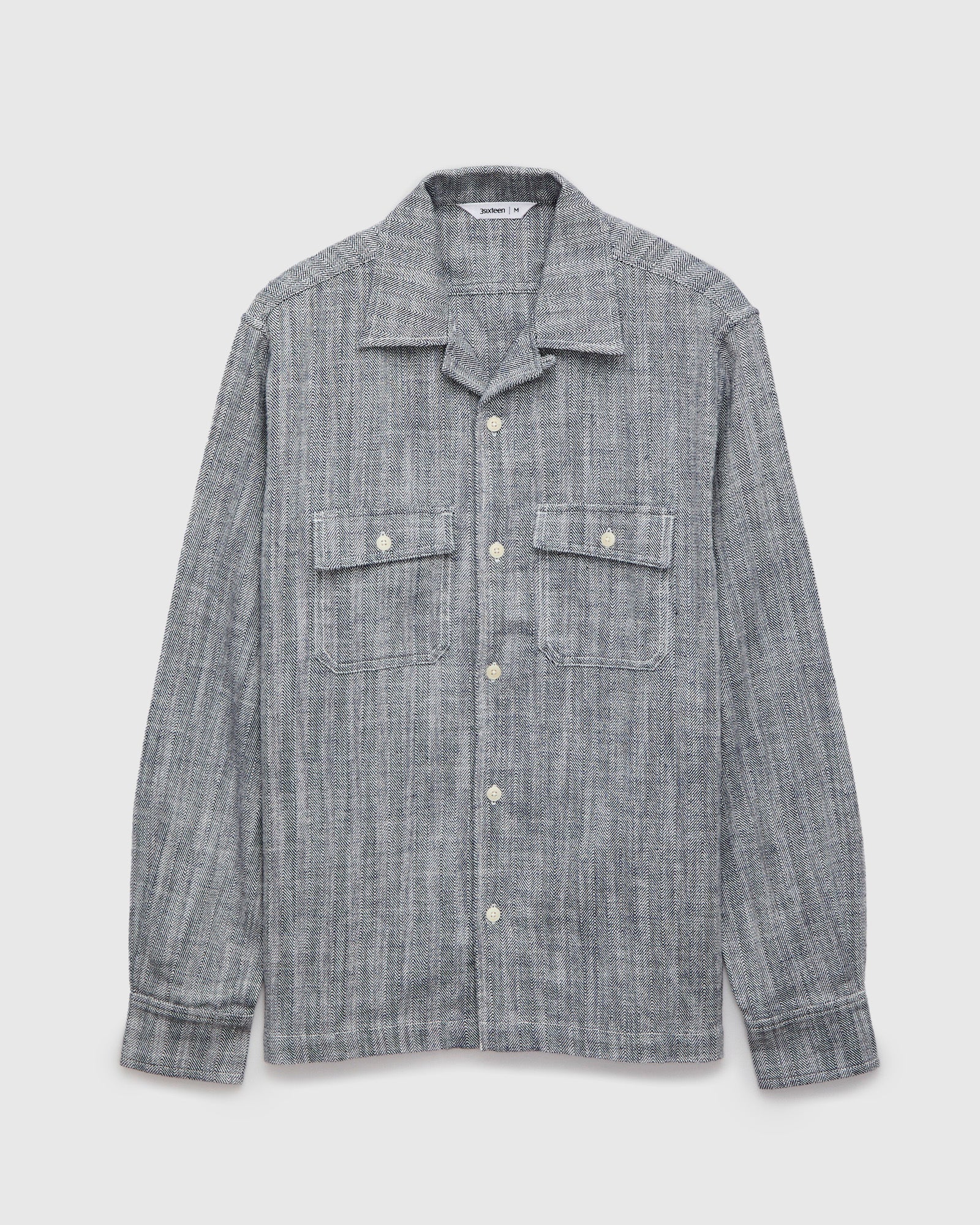 Camp Shirt in Black Linen Herringbone Twill