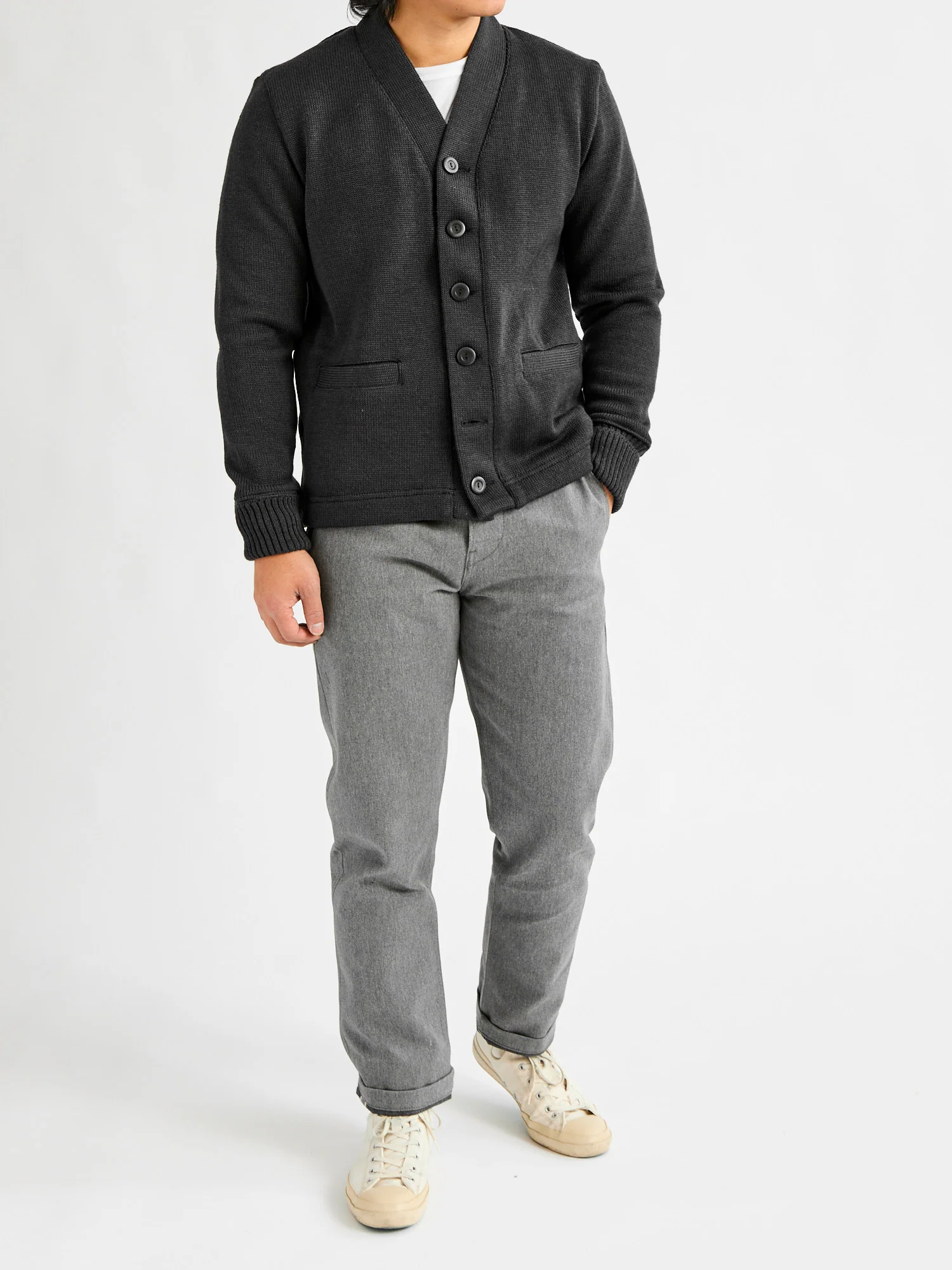 Classic Cardigan in Dark Charcoal - Image 10