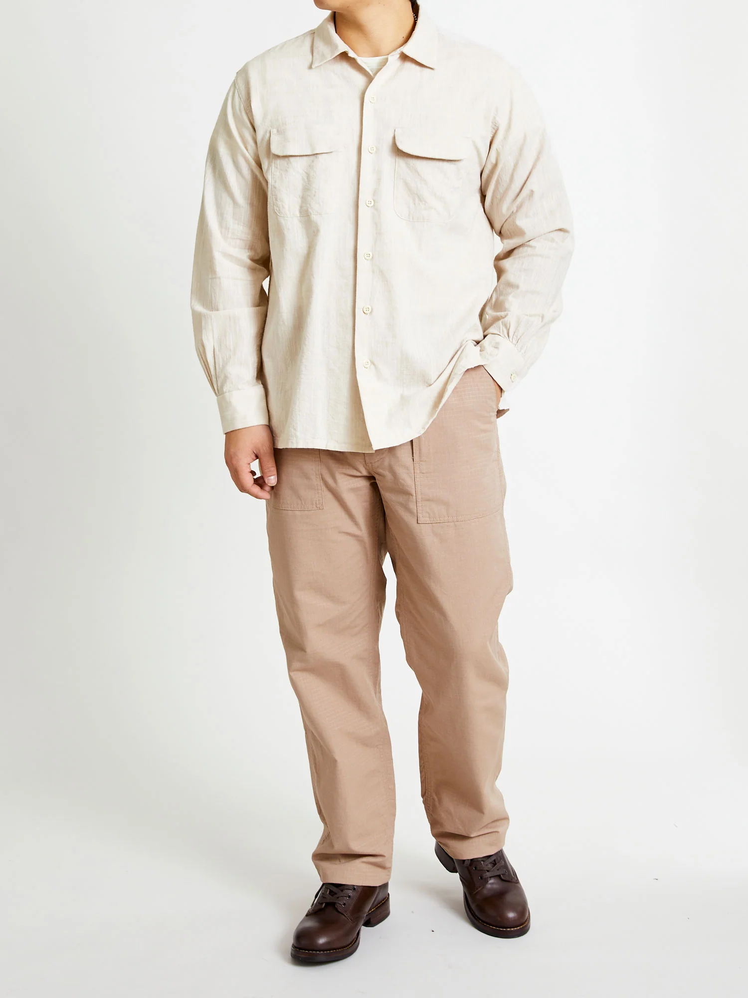 Classic Shirt in Beige Cotton Slub - Image 10