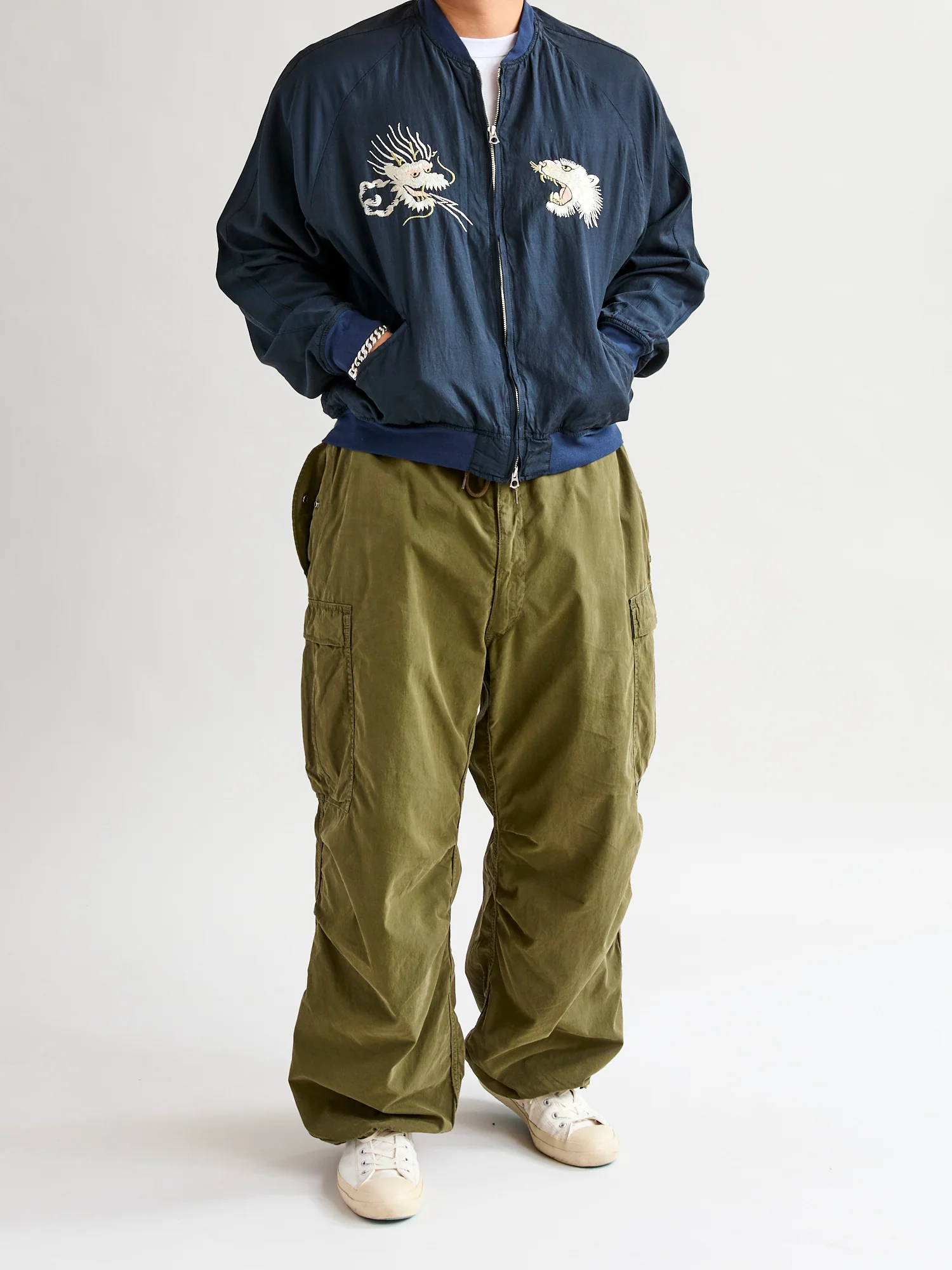 Cotton Nylon Darted Cargo Pants in Olive - Image 11