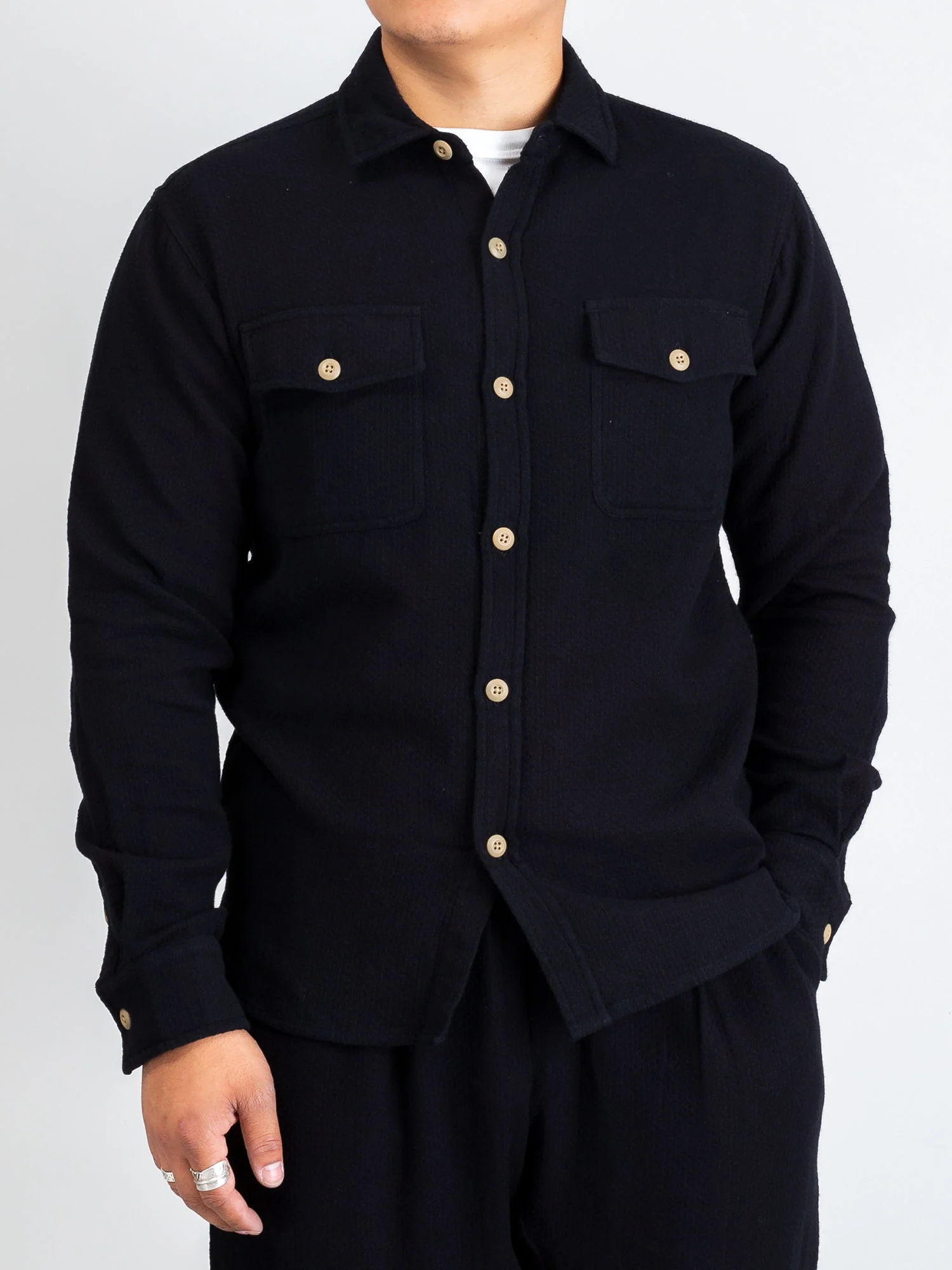 CPO Shirt in Black Overdye Sashiko - Image 2