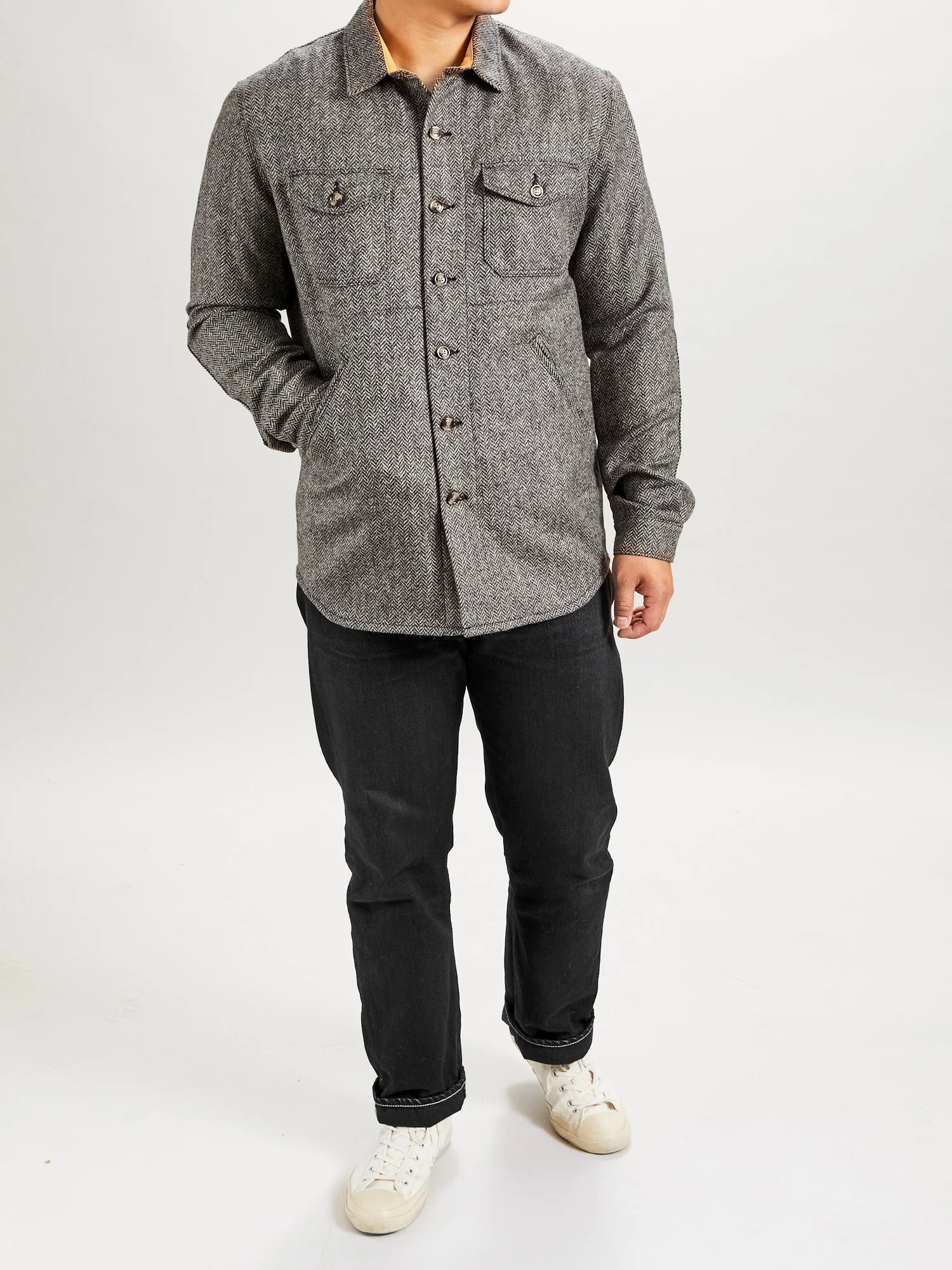 Crissman Overshirt in Black & Natural Herringbone - Image 10