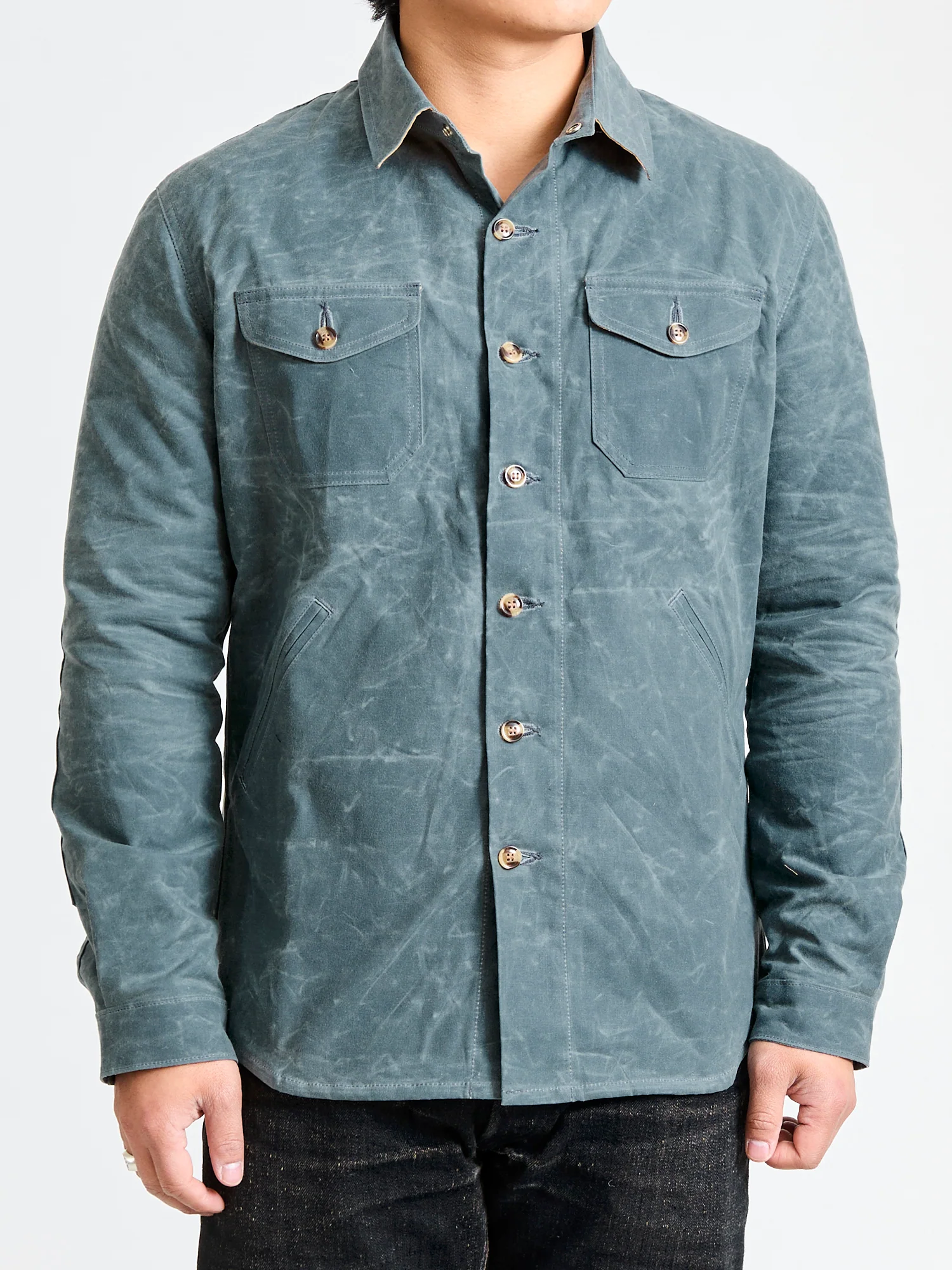 Waxed Canvas Crissman Overshirt in Harbor Blue - Image 2
