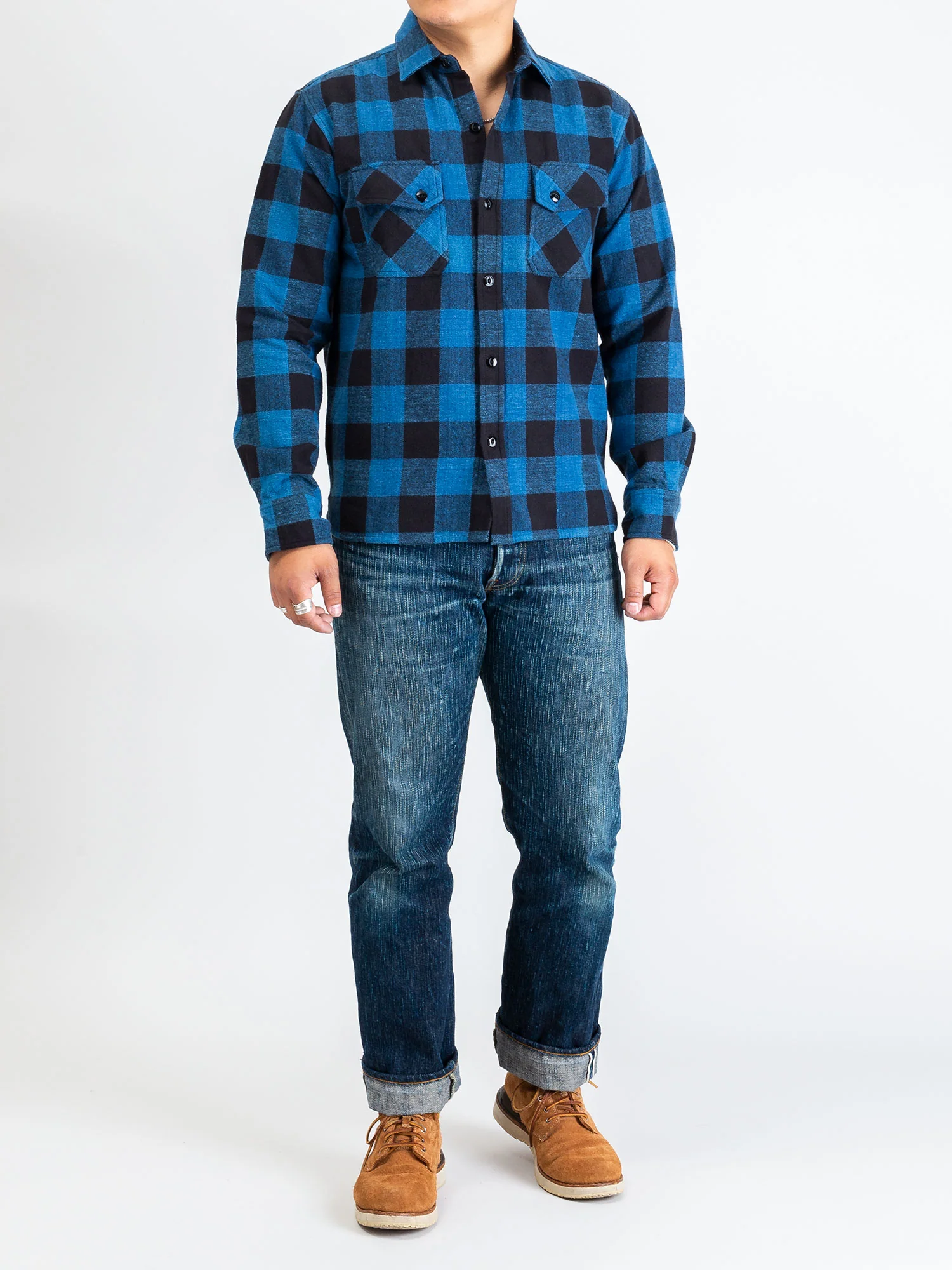 Crosscut Flannel in Indigo Buffalo Plaid - Image 9