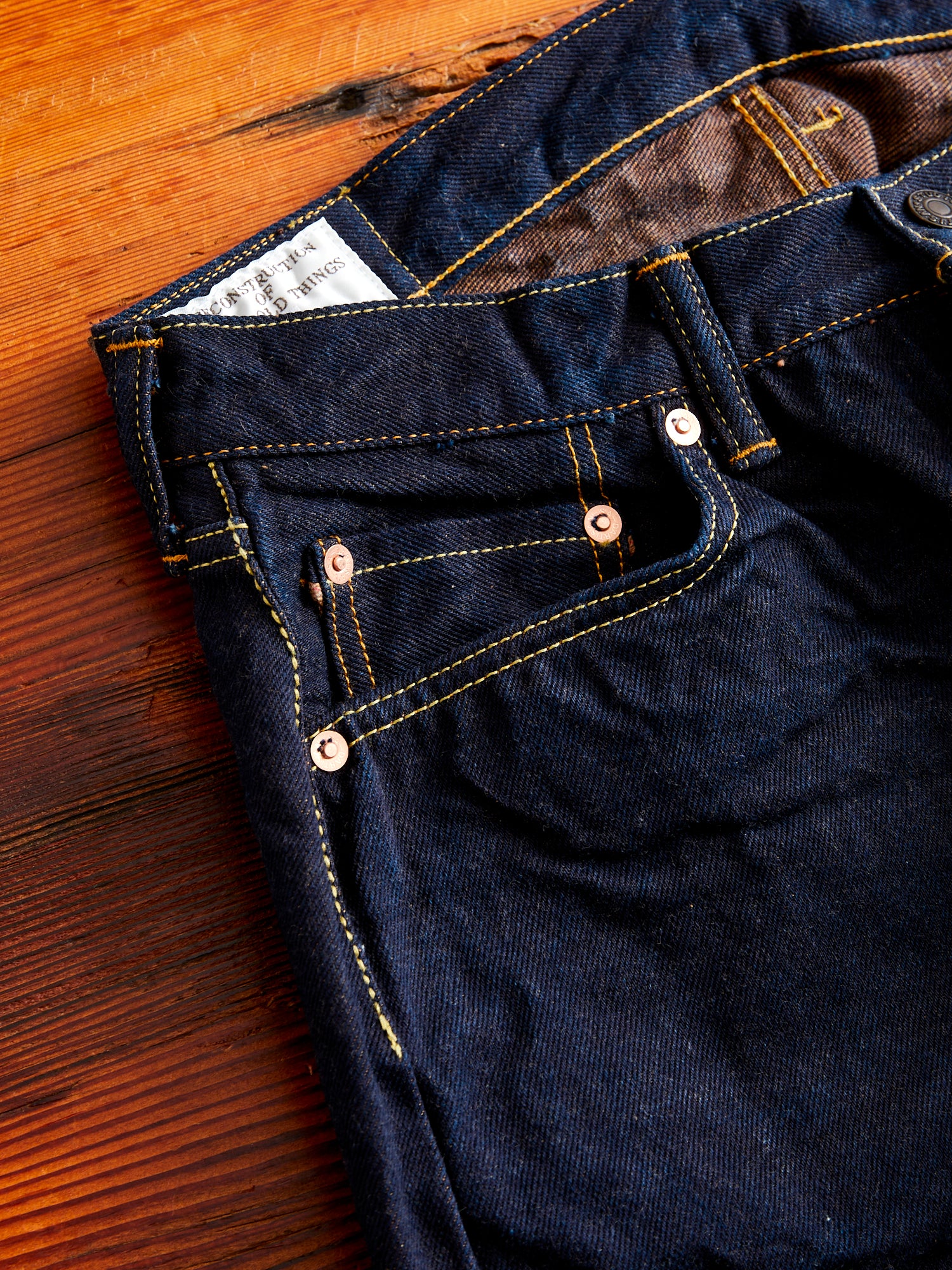 D1879S "Natural Indigo x Kakishibu" 15oz Aishibuzome Dyed Selvedge Jeans - Regular Straight Fit - Image 6